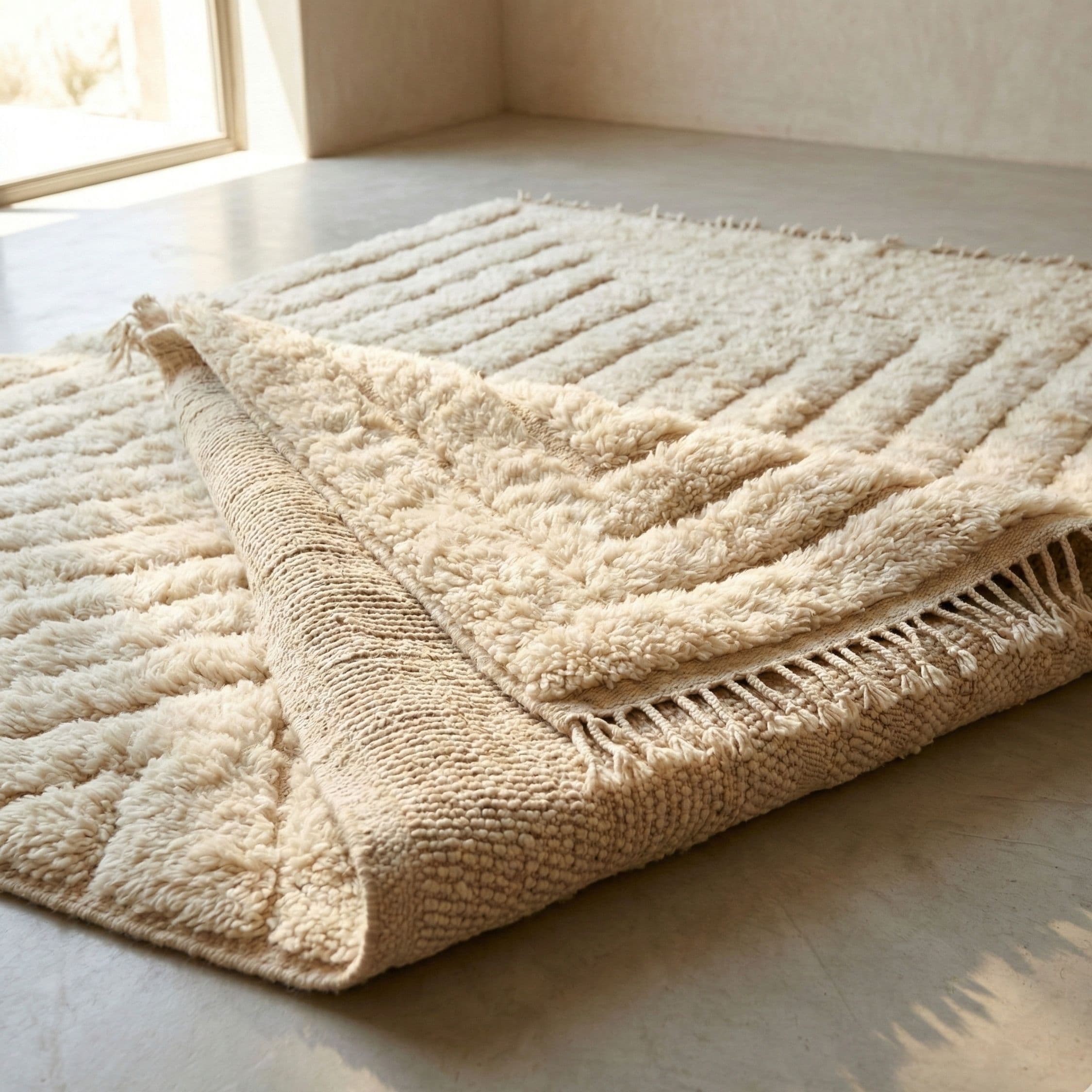Hand-Knotted Ivory Mrirt Wool Rug — Medium for Studio - Detail view 2