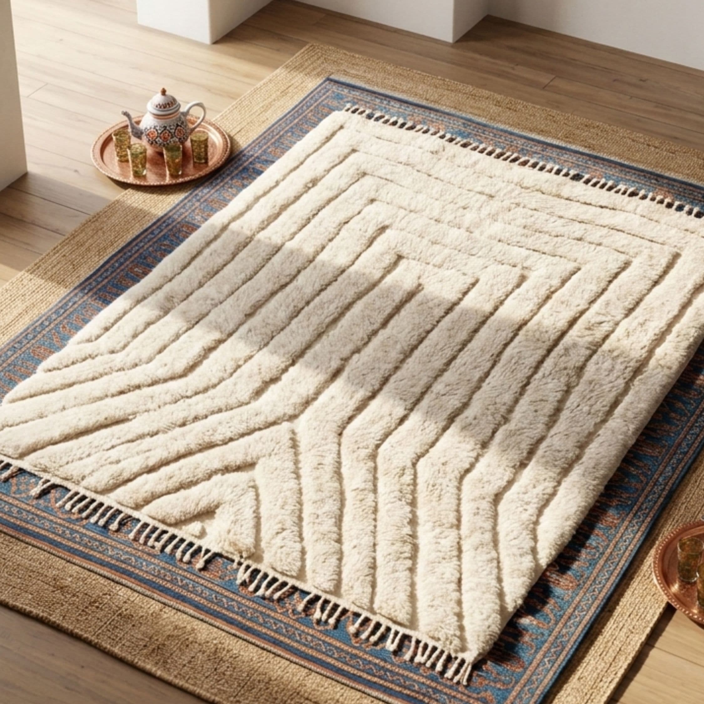 Hand-Knotted Ivory Mrirt Wool Rug — Medium for Studio - Detail view 3