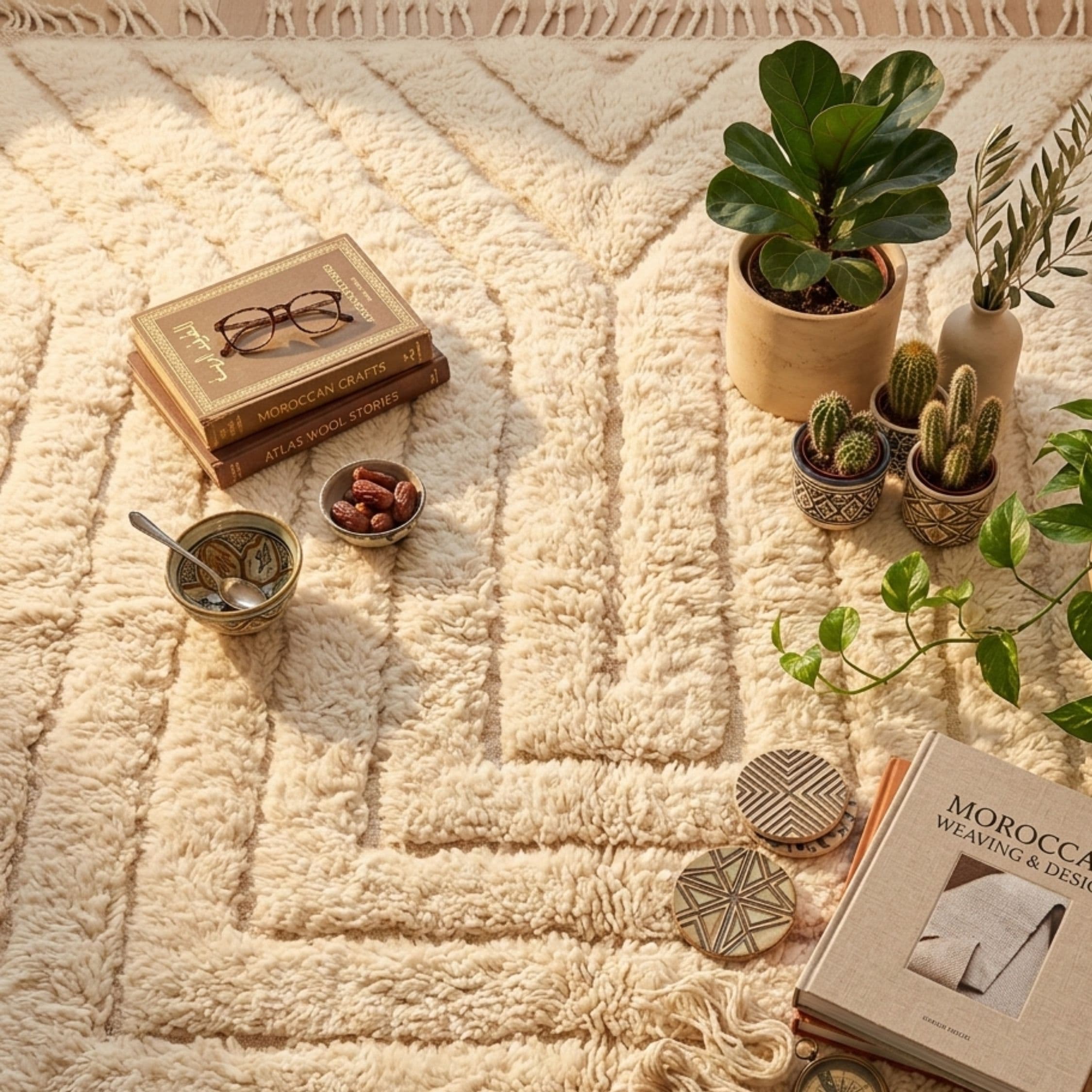 Hand-Knotted Ivory Mrirt Wool Rug — Medium for Studio - Detail view 1