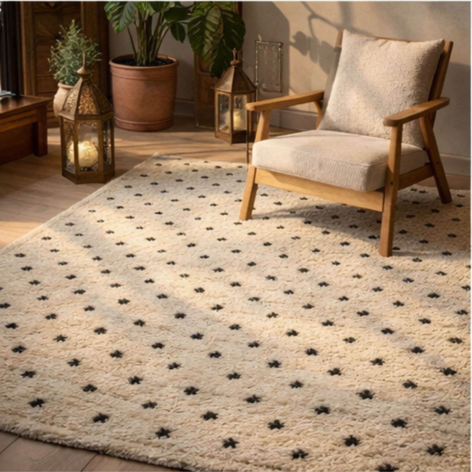 Beni Ourain Wool Rug — Ivory Large — Hand-Knotted in Morocco - Detail view 1
