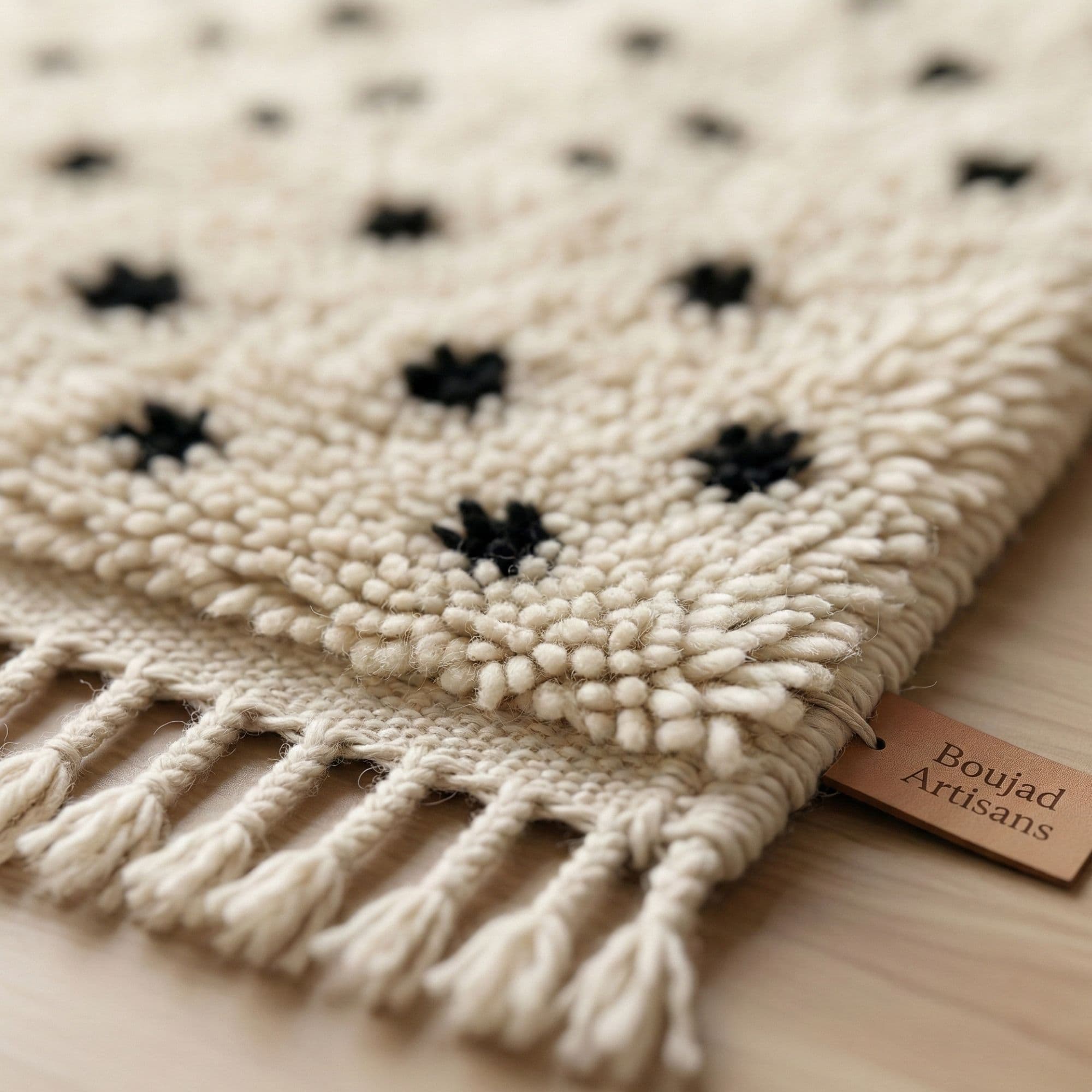 Hand-Knotted Ivory Beni Ourain Wool Rug — Medium - Detail view 2