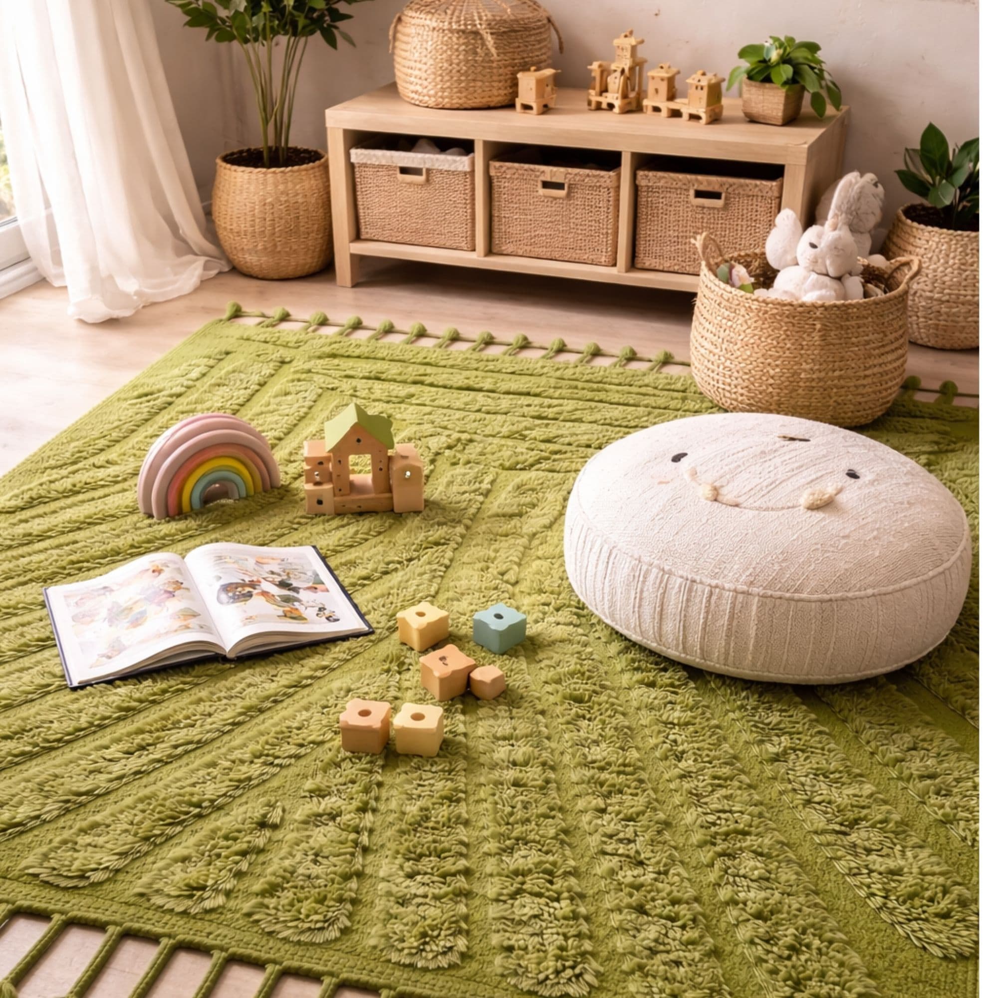 Hand-Knotted Ivory Mrirt Wool Rug — Medium for Studio - Detail view 3