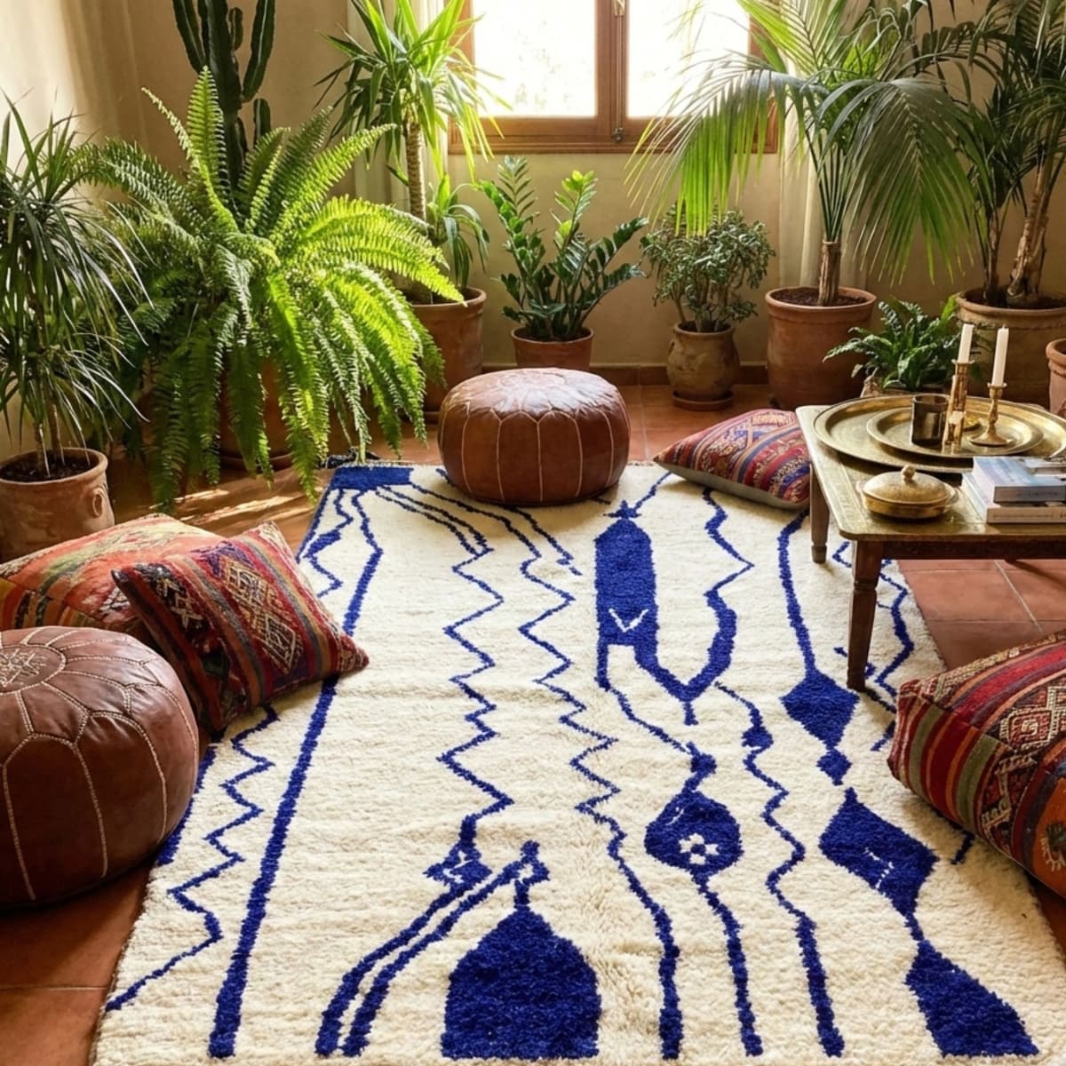 Large Moroccan Rug — Blue Geometric Wool — Mod... - Video thumbnail