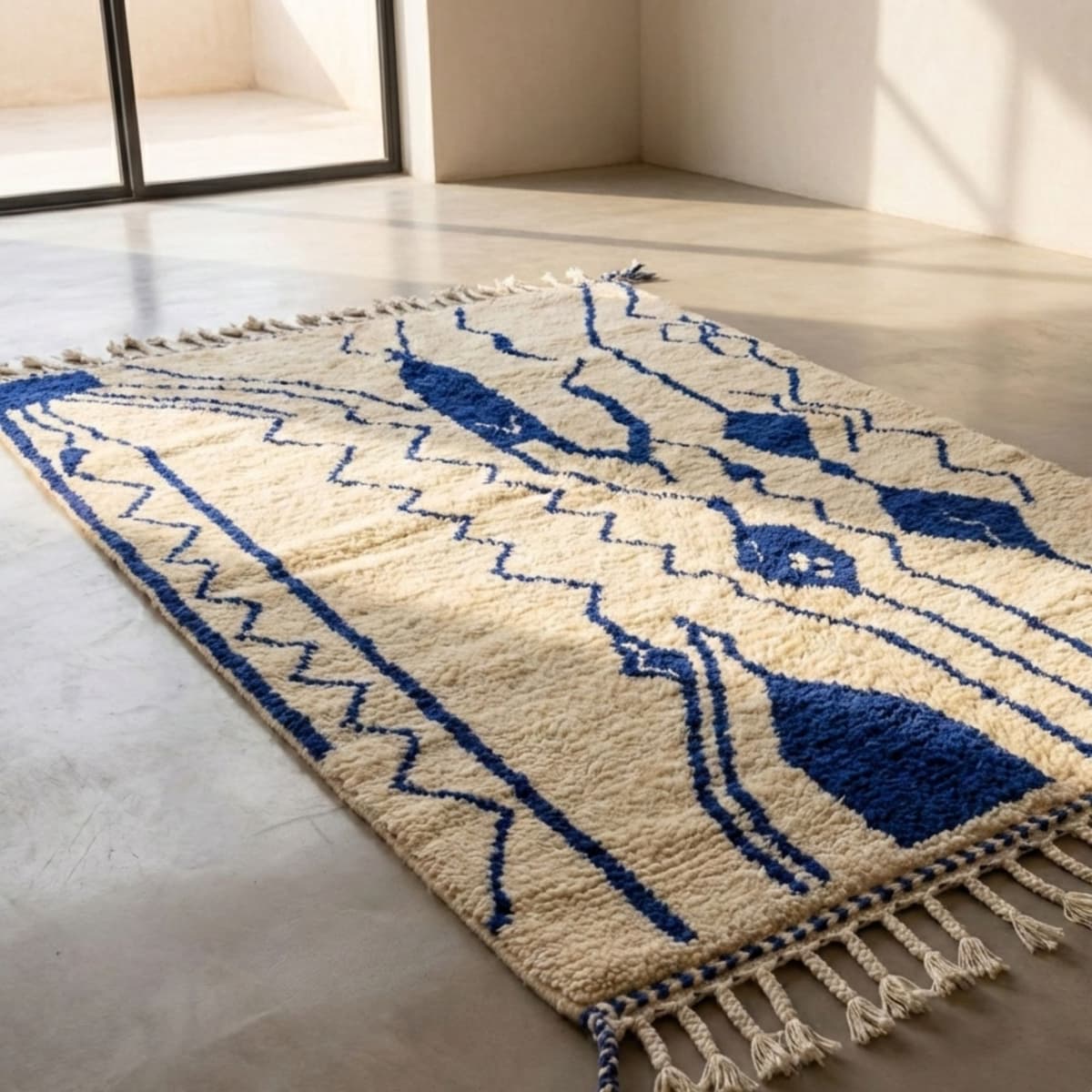 Custom Moroccan Rug — Blue Tribal Wool — Handmade Geometric ... - Detail view 3