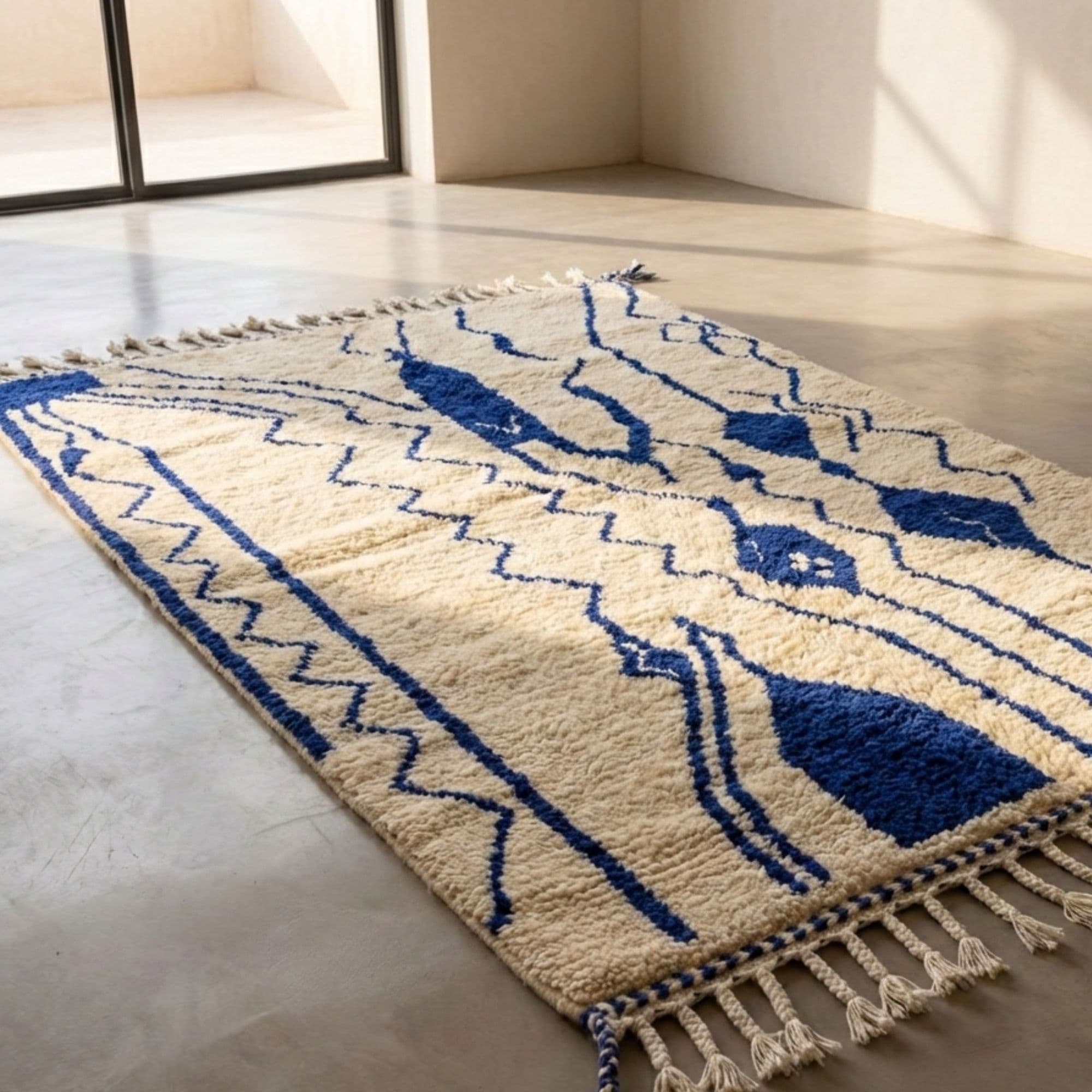 Custom Moroccan Rug — Blue Tribal Wool — Handmade Geometric - Detail view 3