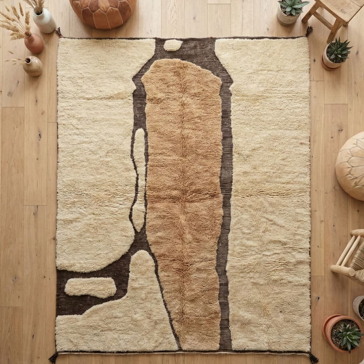 Neutral Moroccan Rug — Ivory Wool — Abstract Berber - Detail view 3