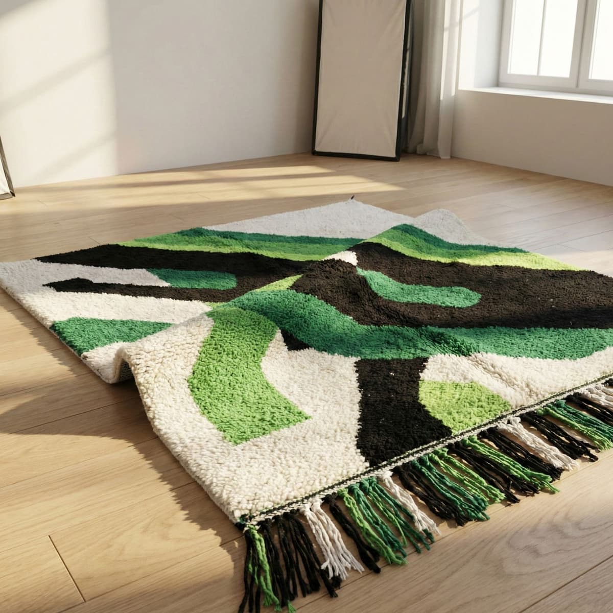 Green Boho Rug  Abstract Area Rug  Wool  Modern Tribal ... - Detail view 3