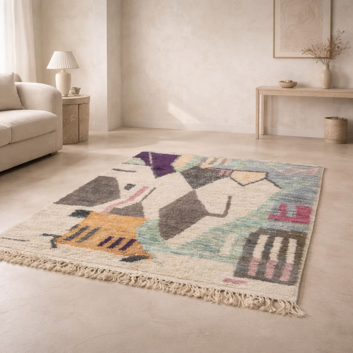 Moroccan Rug 8x10 — Pastel Berber Rug — Abstract Modern Style - Detail view 3