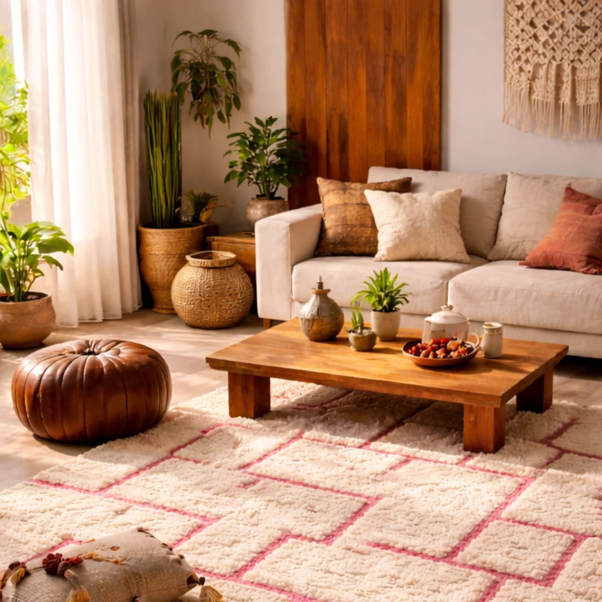 Moroccan Rug 8x10 — Pink Berber Rug — Soft Grid Style - Detail view 3