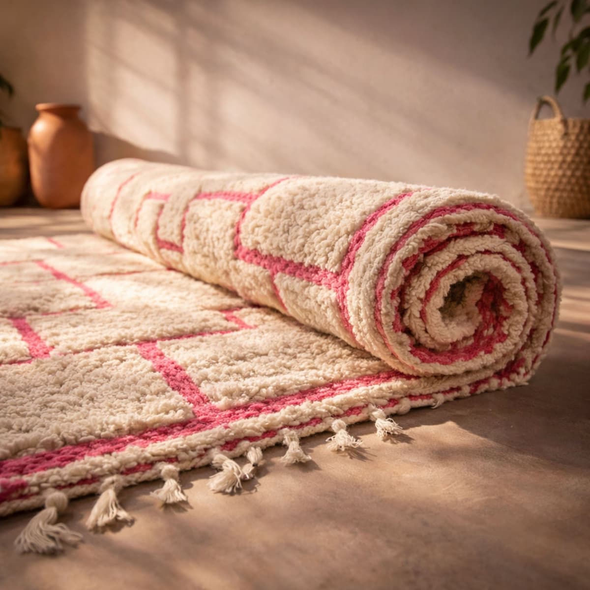 Pink Moroccan Rug — Ivory Berber Rug — Soft Boho Style... - Detail view 3