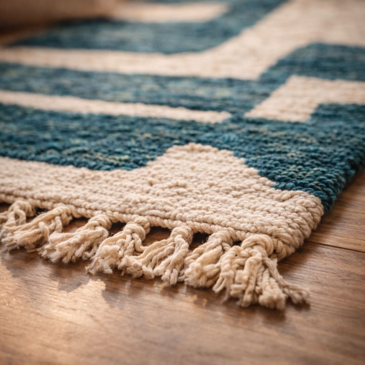 Teal Moroccan Rug — Ivory Berber Rug — Bold Boho Moder... - Detail view 3