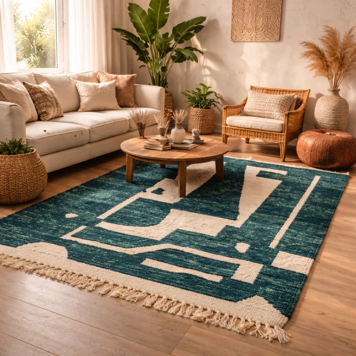 Custom Moroccan Rug — Teal Berber Rug — Geometric Arti... - Detail view 2