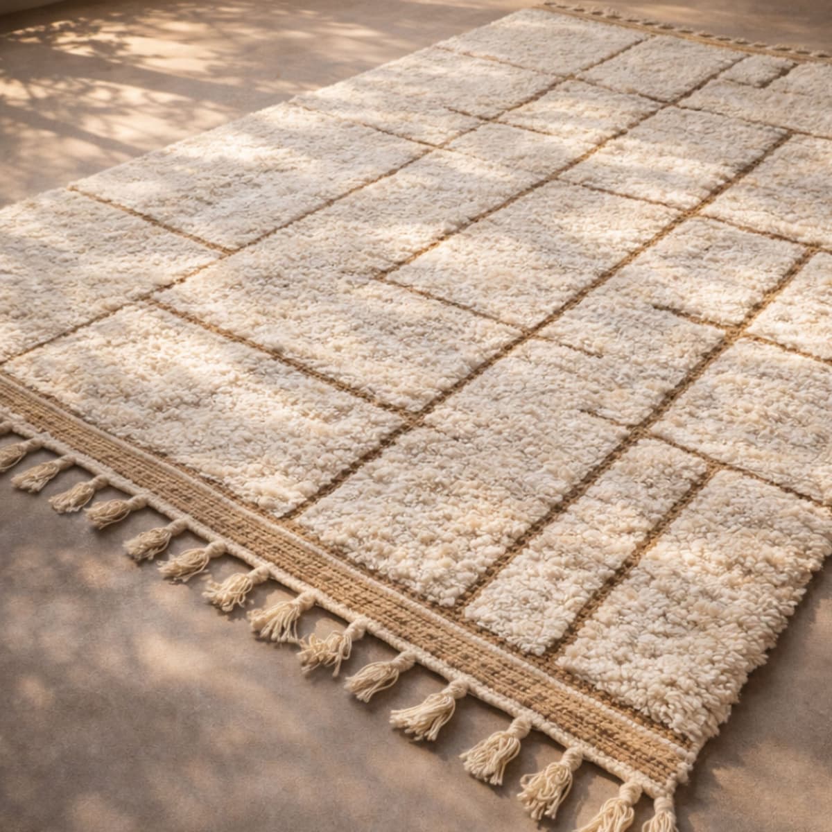 Moroccan Rug 8x10 — Ivory Berber Rug — Minimalist Grid Style - Detail view 2