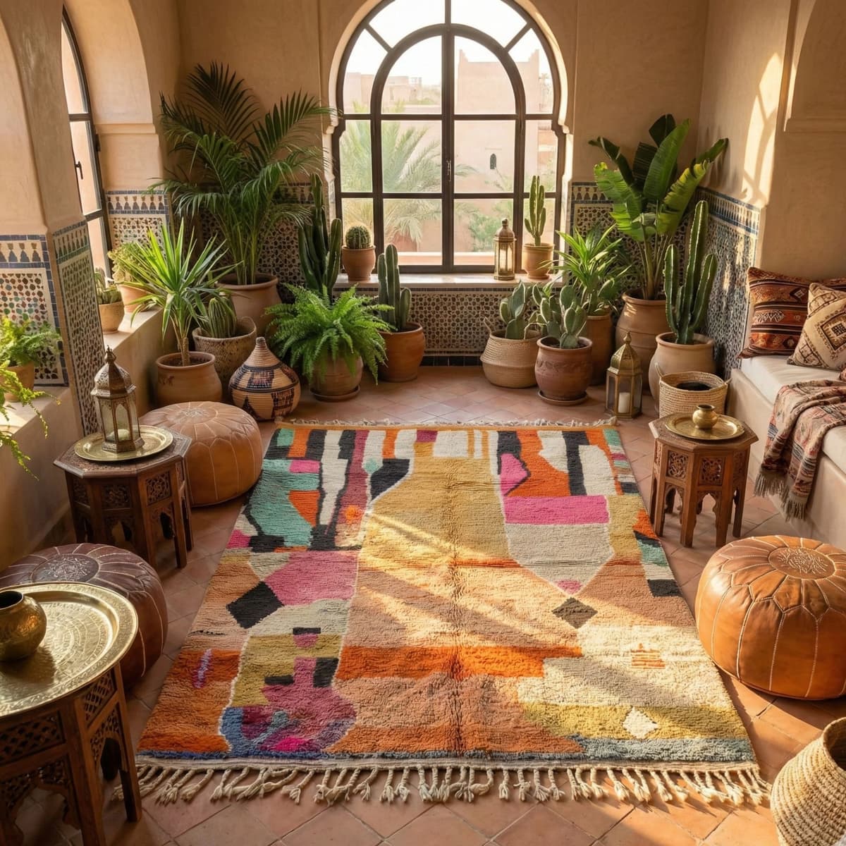 Colorful Moroccan Rug — Peach Berber Rug — Soft Abstract Style - Detail view 2