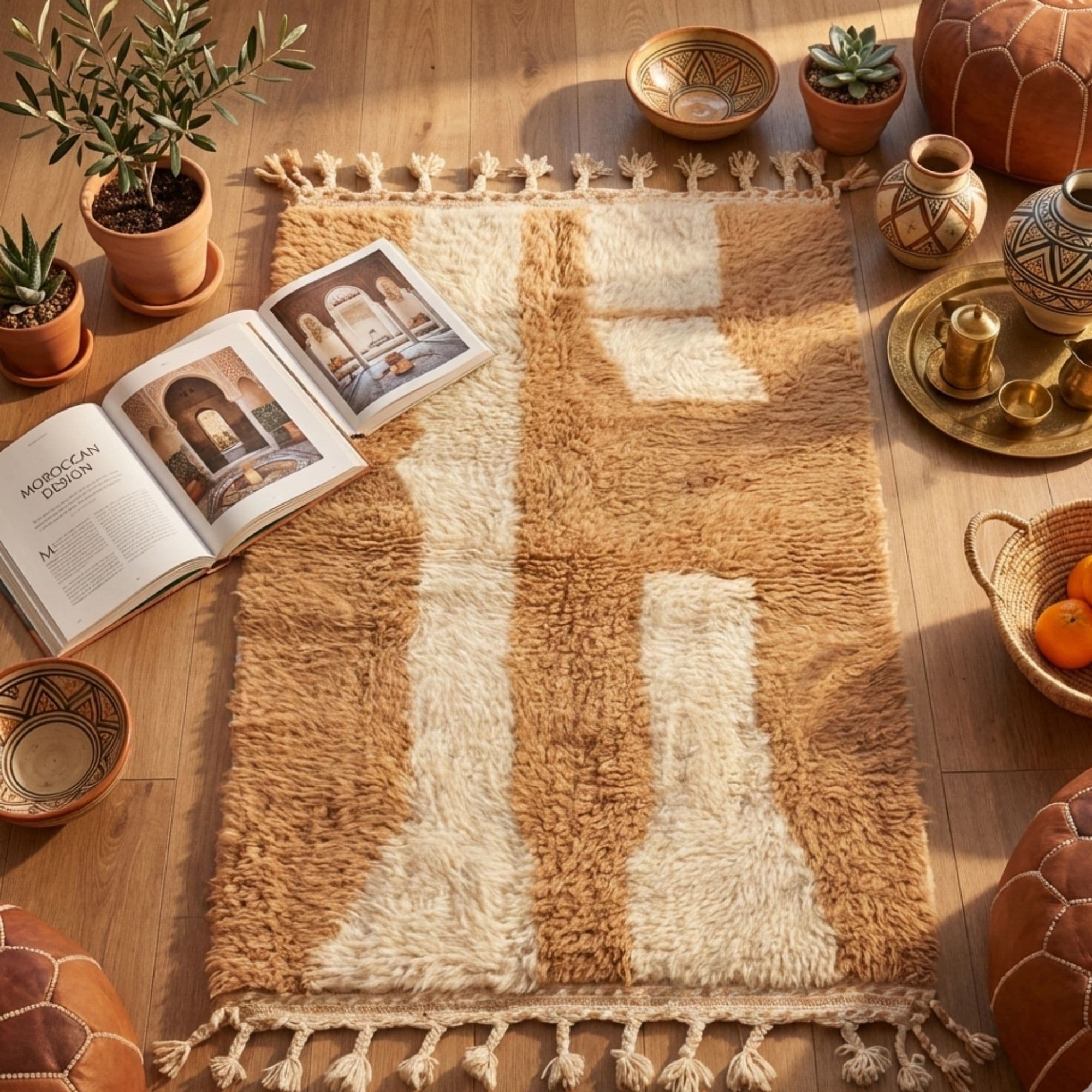 Moroccan Boho Rug — Earth Tone Wool - Detail view 1