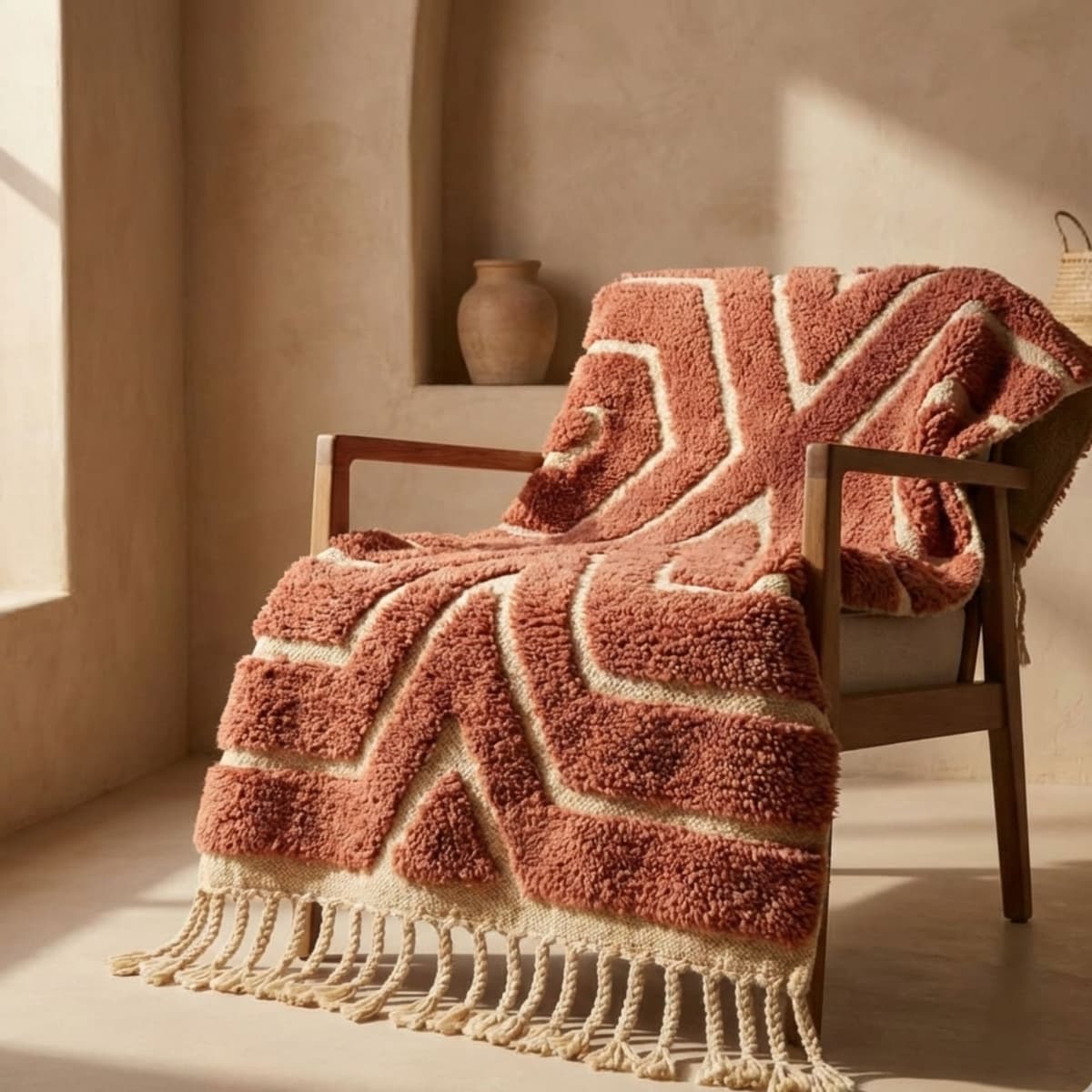 Moroccan Brown Rug — Textured Geometric Rug - Detail view 3