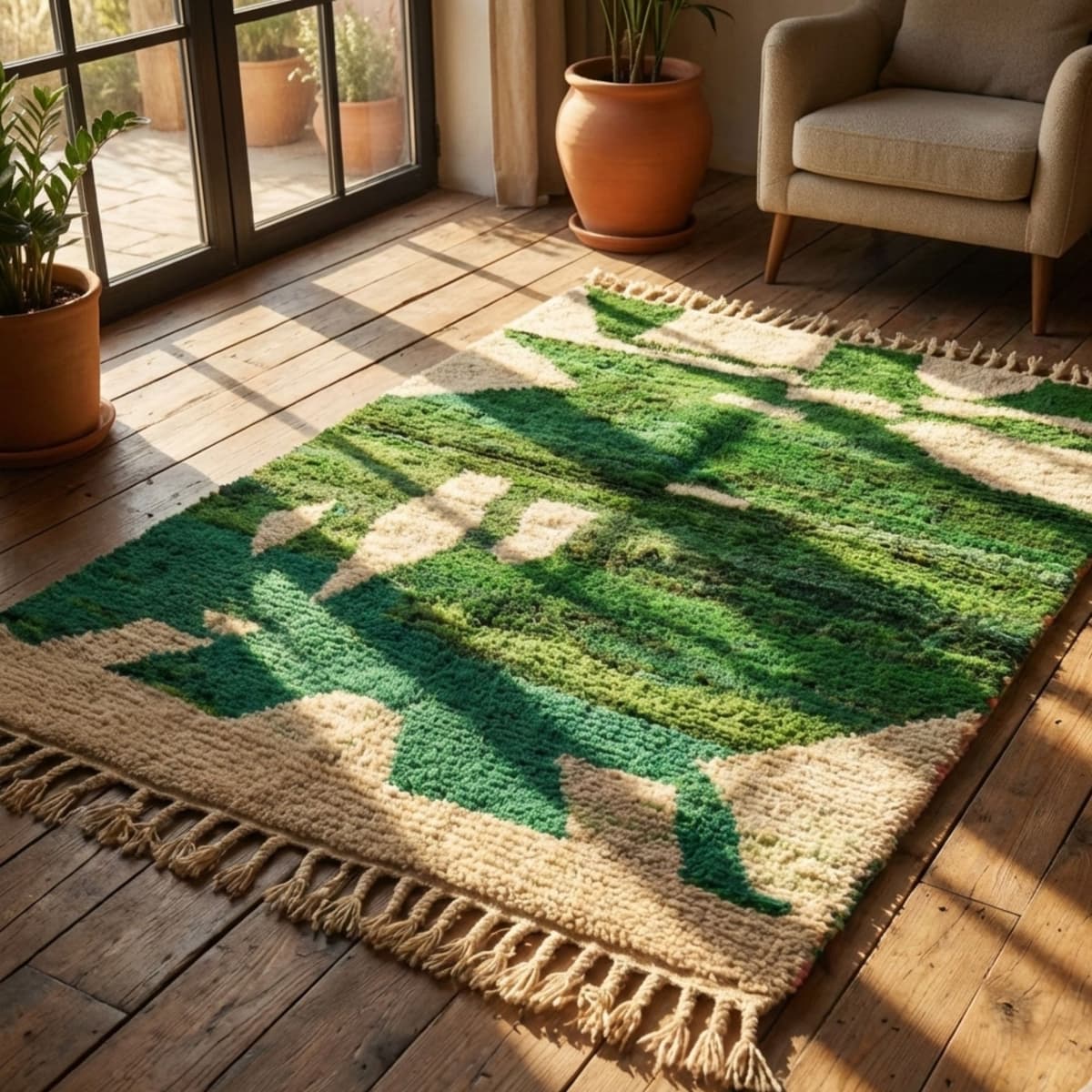 Custom Size Moroccan Rug — Green Geometric Rug — Home - Detail view 3