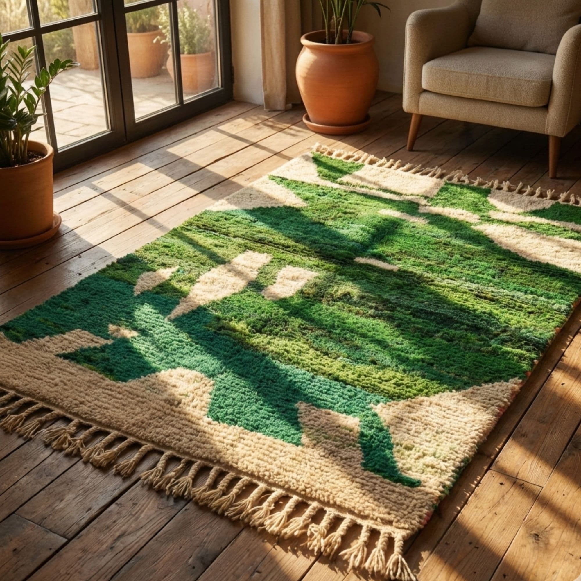 Custom Size Moroccan Rug — Green Geometric Rug — Home - Detail view 3