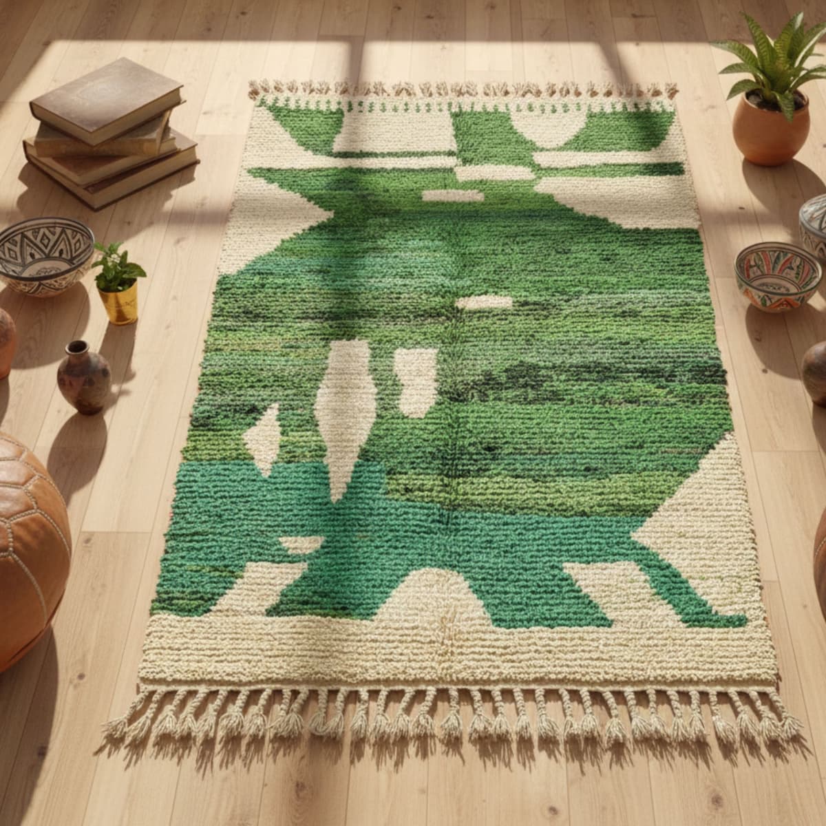 Custom Size Moroccan Rug — Green Geometric Rug — Home - Video thumbnail