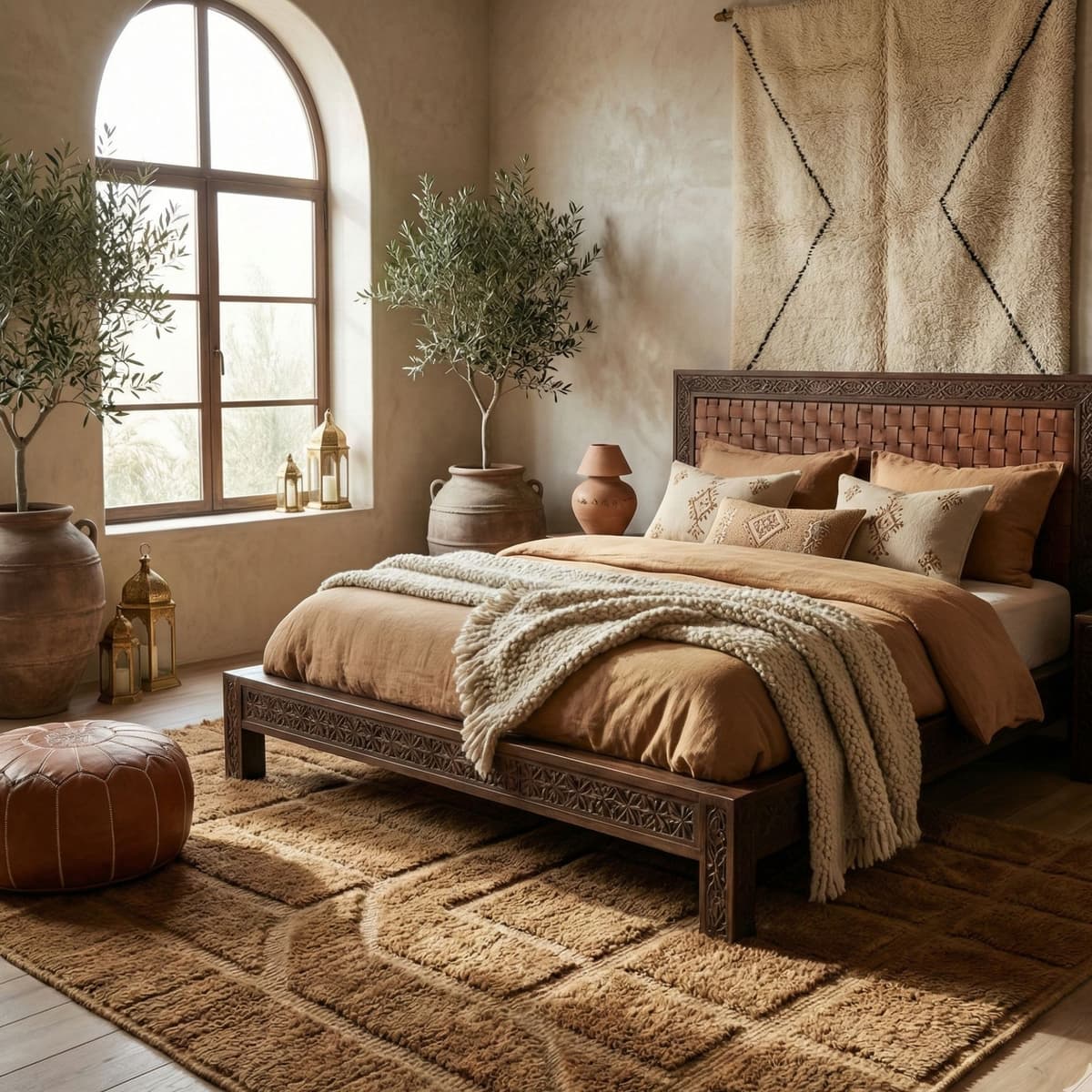 Brown Moroccan Rug — Textured Wool - Detail view 3