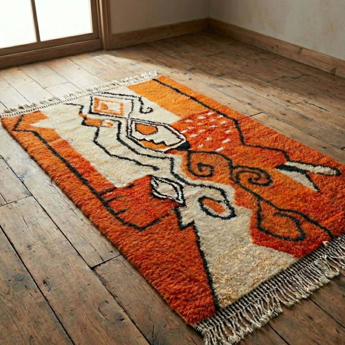 Orange Moroccan Rug — Abstract Berber Rug — Artistic Boho Style - Detail view 2