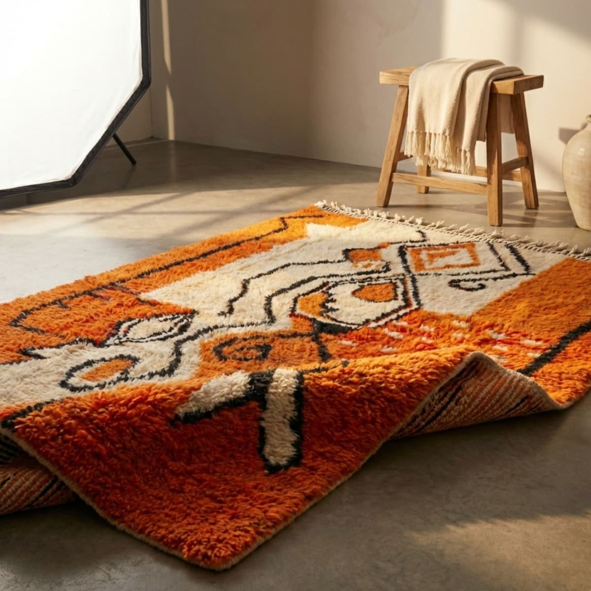 Custom Moroccan Rug — Orange Berber Rug — Abstract Artisan Style - Detail view 3