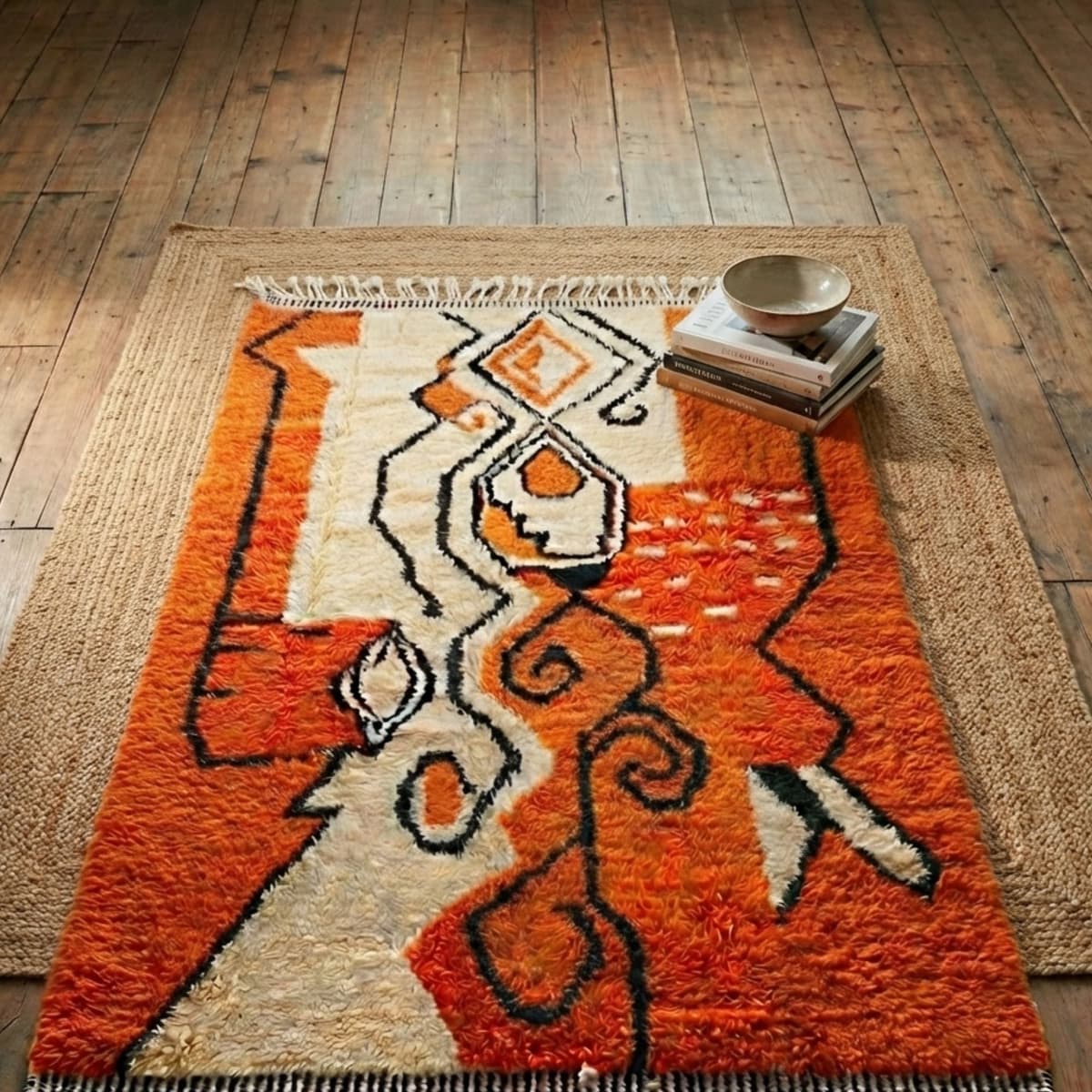 Moroccan Berber Rug — Heritage Orange Rug — Tribal Artistic Style - Detail view 2