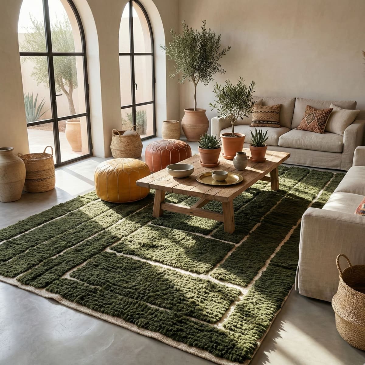 Berber Heritage Rug — Olive Geometric Moroccan Rug - Detail view 3