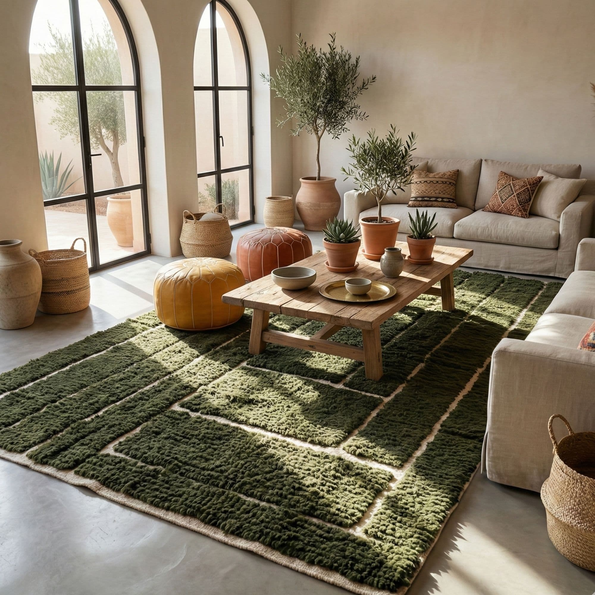 Berber Heritage Rug — Olive Geometric Moroccan Rug - Detail view 3