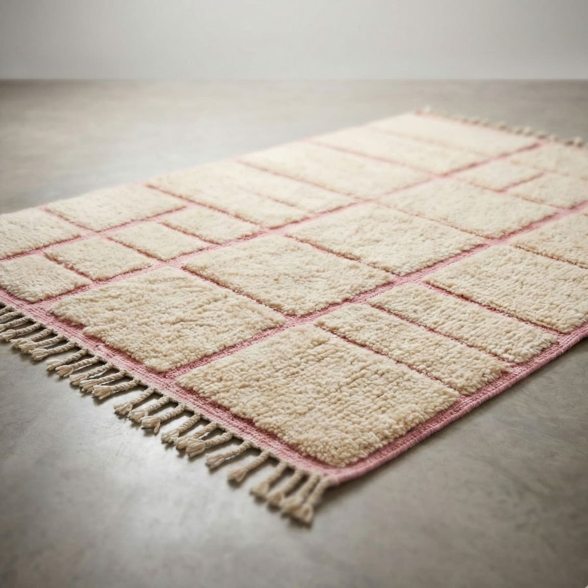Blush Pink Moroccan Rug — Cream Boho Rug — Wool Berber Carpet - Detail view 3