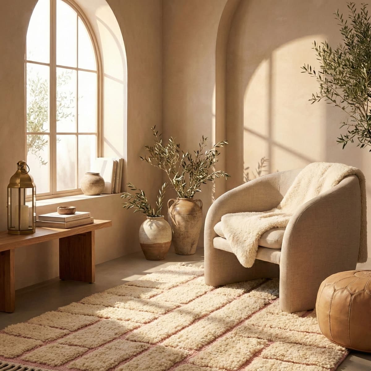 Cream Pink Moroccan Rug — Large Area Rug — Wool Berber Carpet — Blush - Detail view 3
