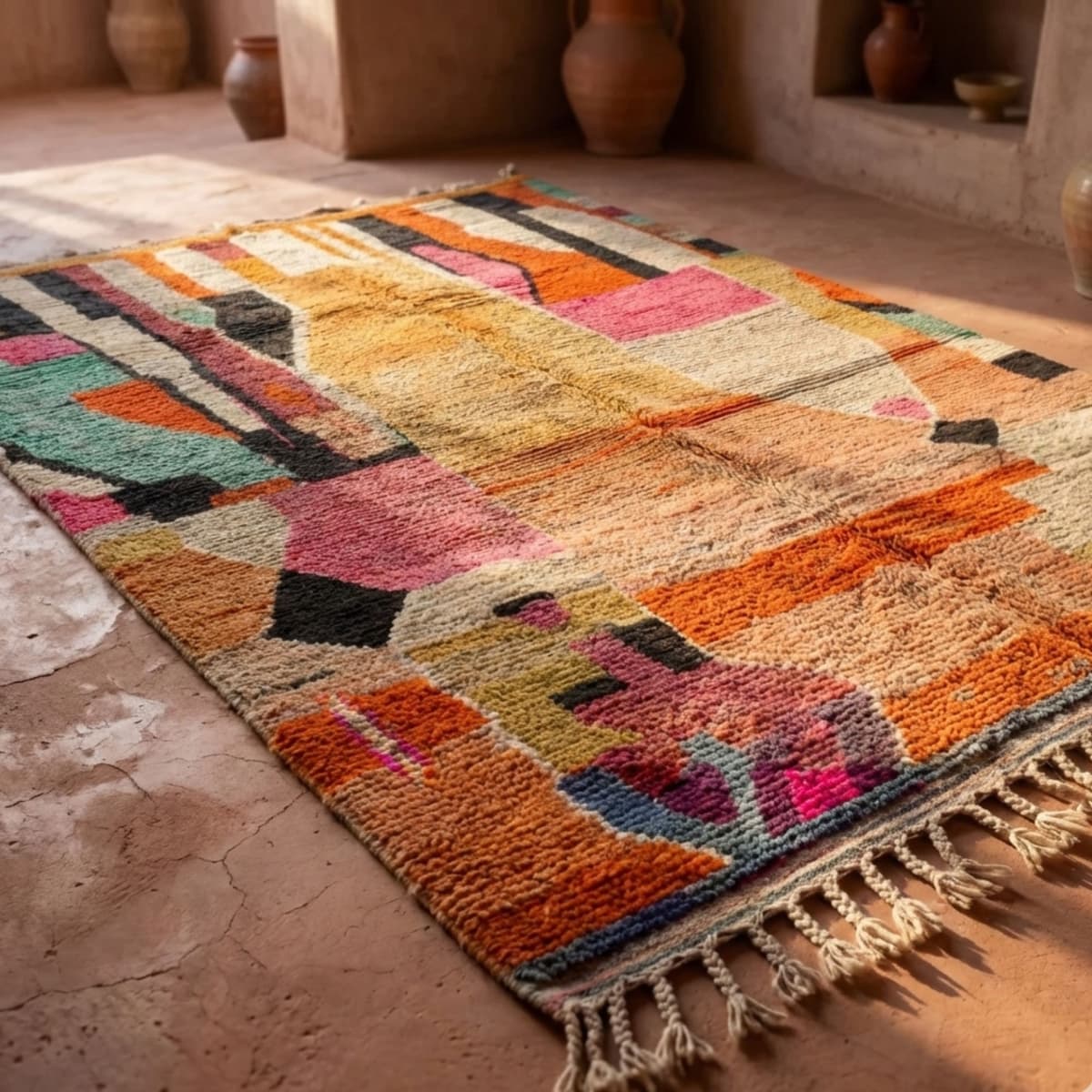 Moroccan Rug 8x10 — Abstract Berber Rug — Modern Colorblock Style - Detail view 3