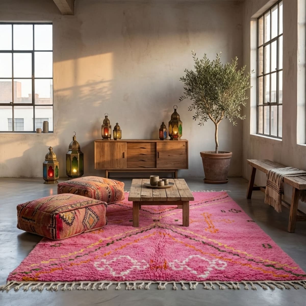 Pink Beni Ourain Rug — Boho Style - Detail view 3