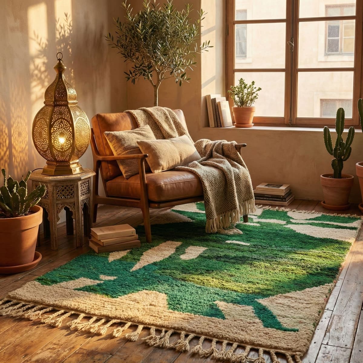 Green Geometric Rug — Living Room - Video thumbnail
