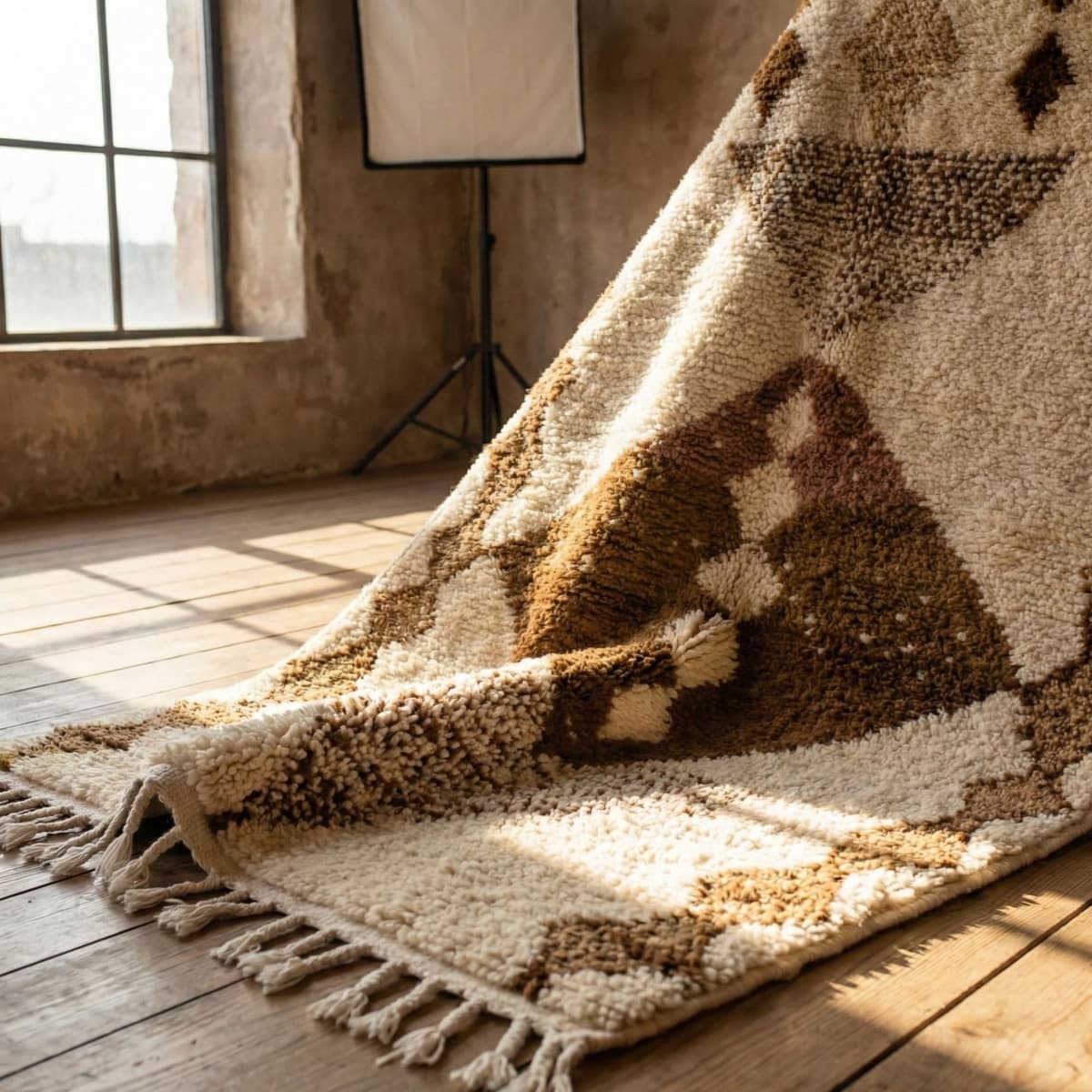 Beni Ourain Rug 8x10 — Neutral Geometric Living Room Carpet - Detail view 2