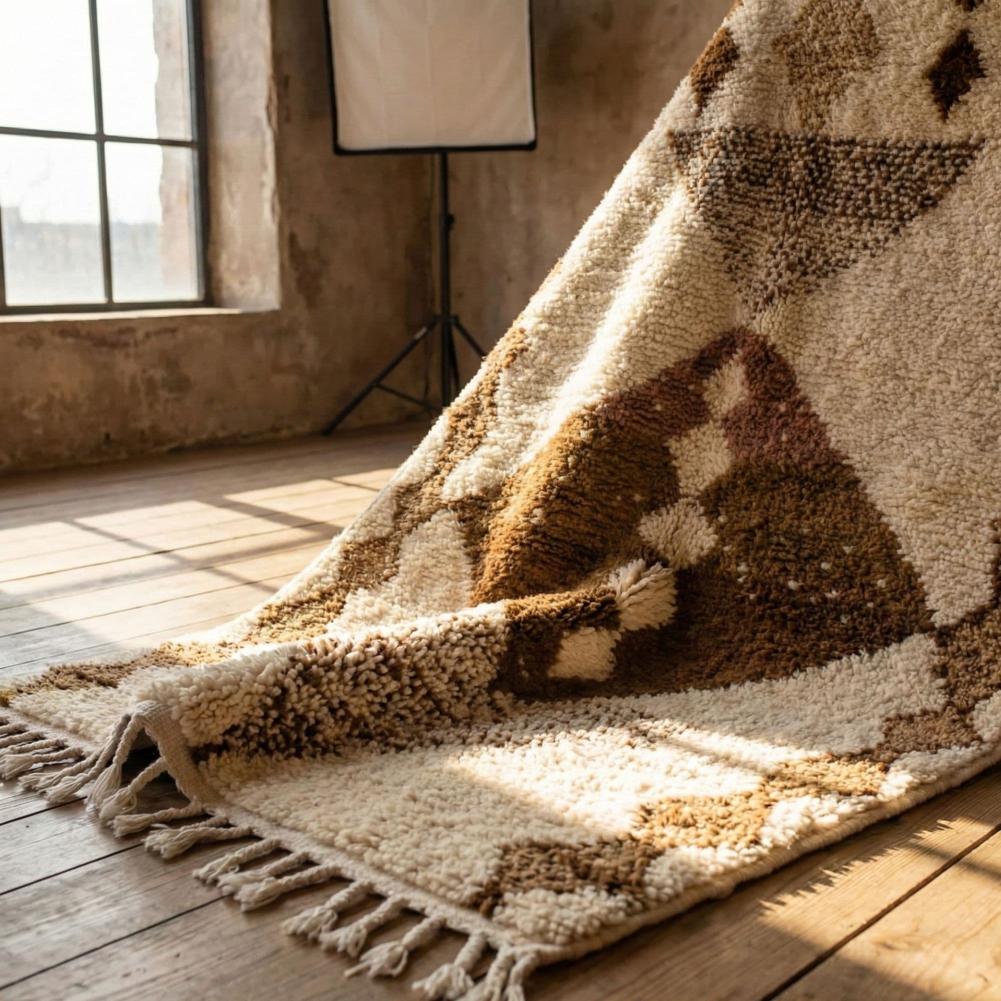 Beni Ourain Rug 8x10 — Neutral Geometric Living Room Carpet - Detail view 2