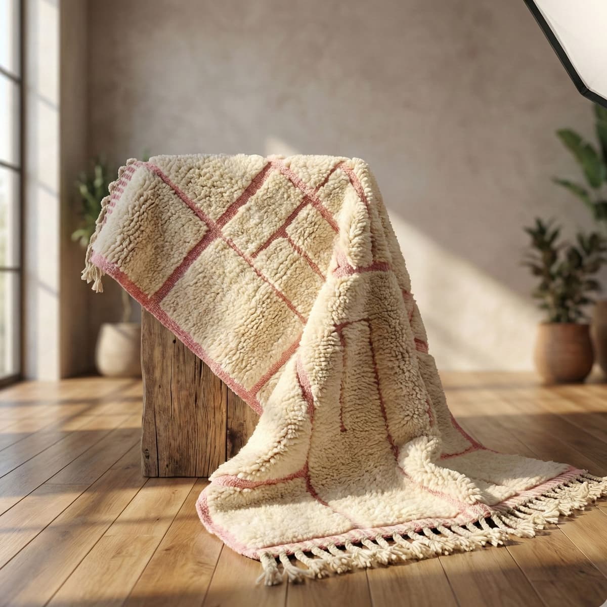 Cream Pink Moroccan Rug — Large Area Rug — Wool Berber Carpet - Video thumbnail