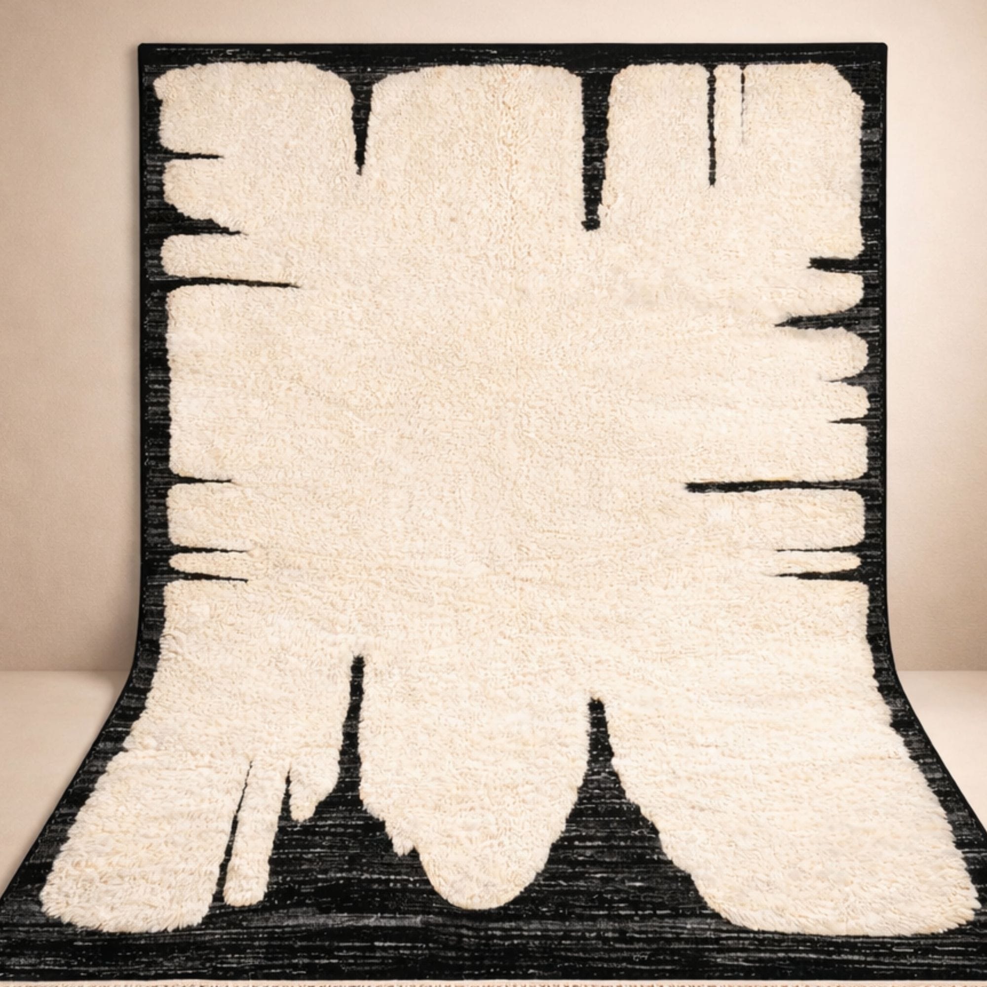 Black and Cream Moroccan Rug - Sculpted Mrirt Wool - Mrirt Moroccan rug in Charcoal color, 244 x 305 cm