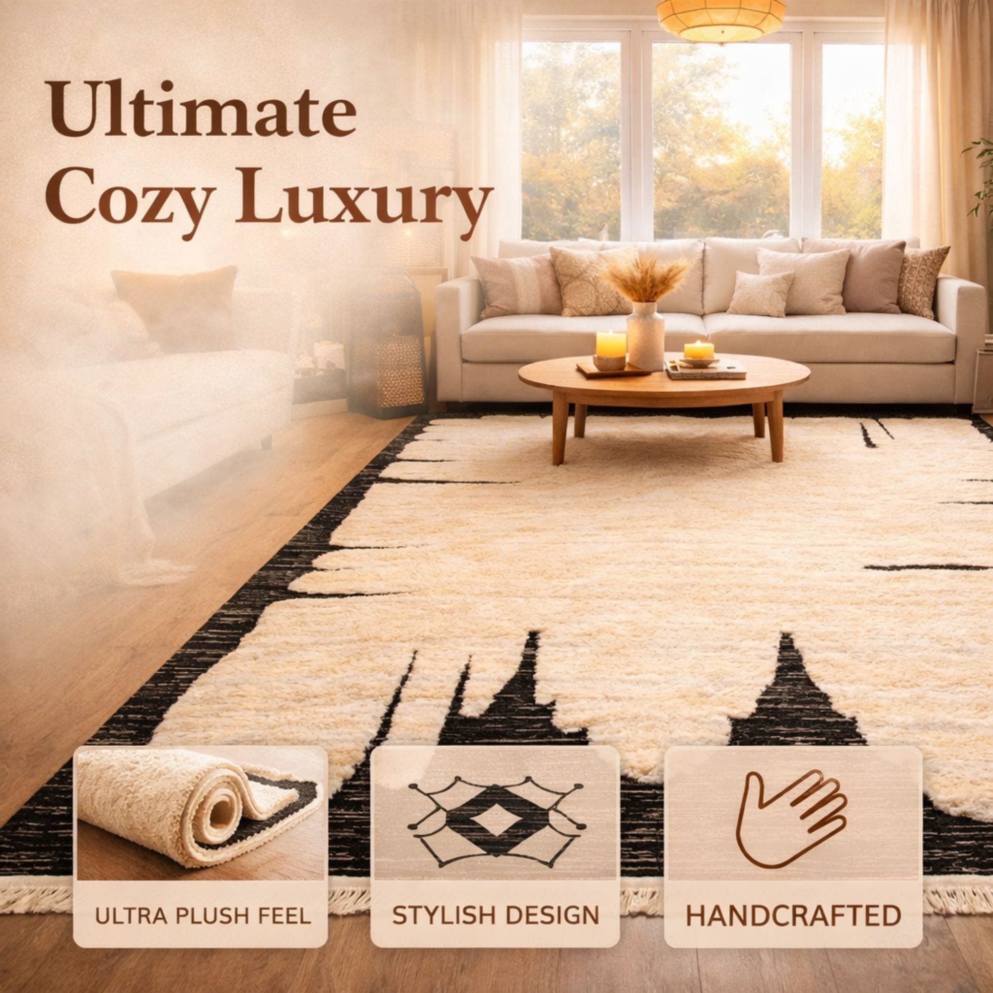 Modern Moroccan Area Rug - Black Border Relief - Mrirt Moroccan rug in Charcoal color, 183 x 274 cm