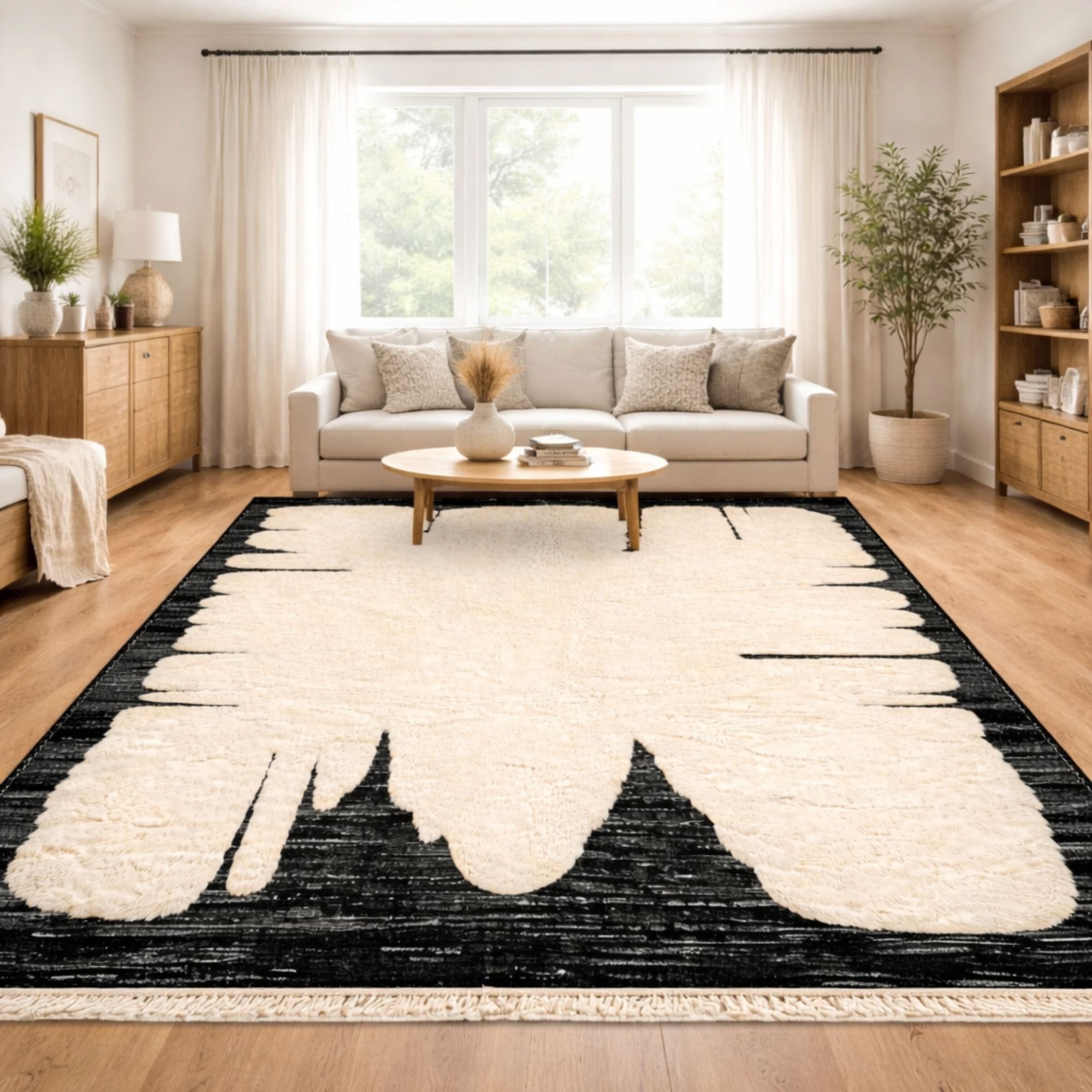 Handwoven Mrirt Rug - Sculptural Cream Wool - Mrirt Moroccan rug in Charcoal color, 183 x 274 cm