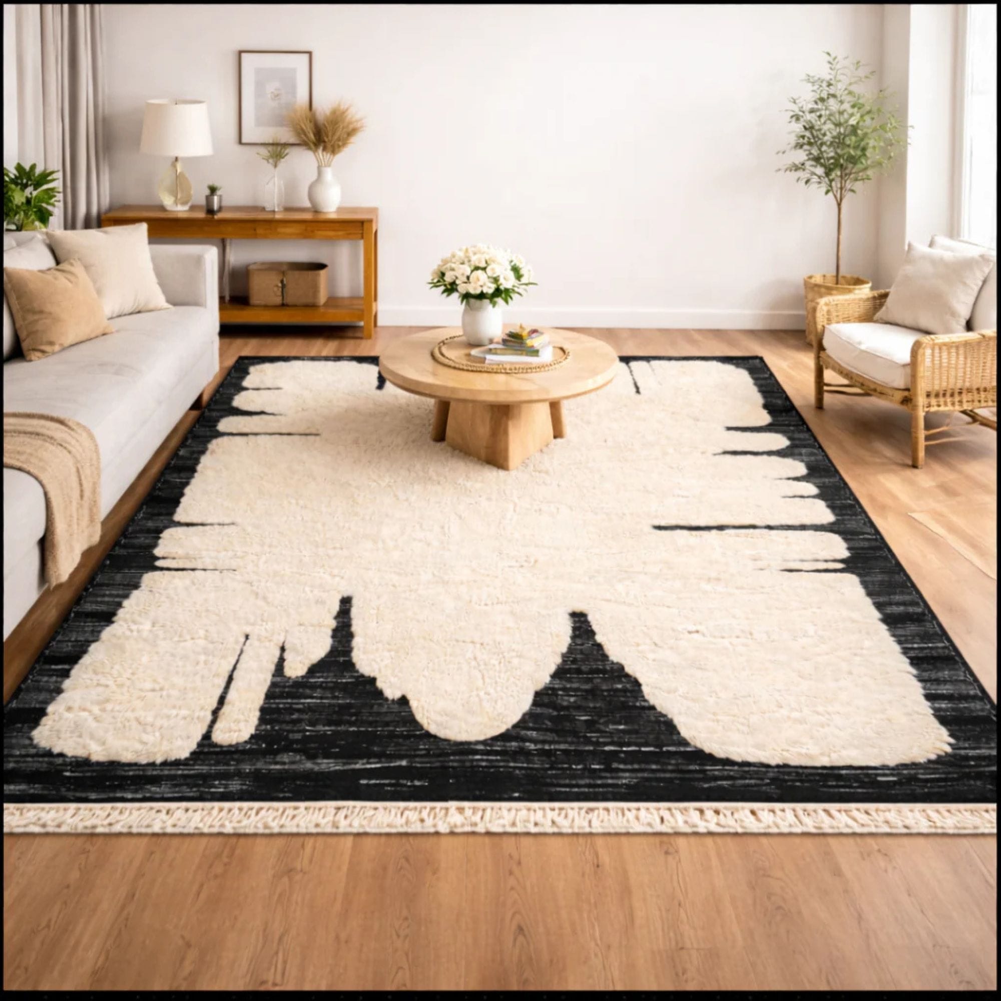 Handwoven Mrirt Rug - Sculptural Cream Wool - Mrirt Moroccan rug in Charcoal color, 183 x 274 cm