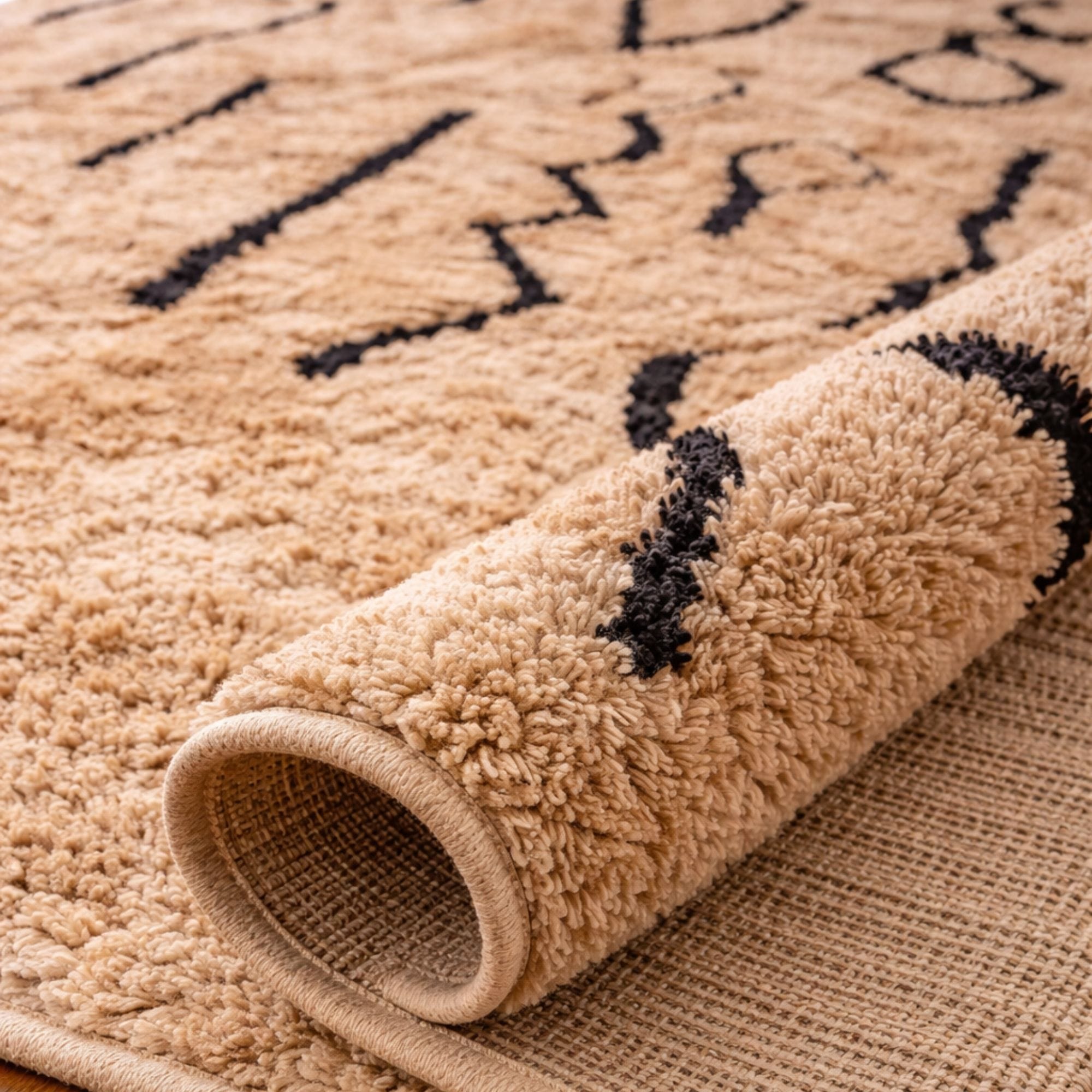 Abstract Moroccan Wool Rug - Graphic Tribal Symbols - Azilal Moroccan rug in Ivory color, 244 x 305 cm