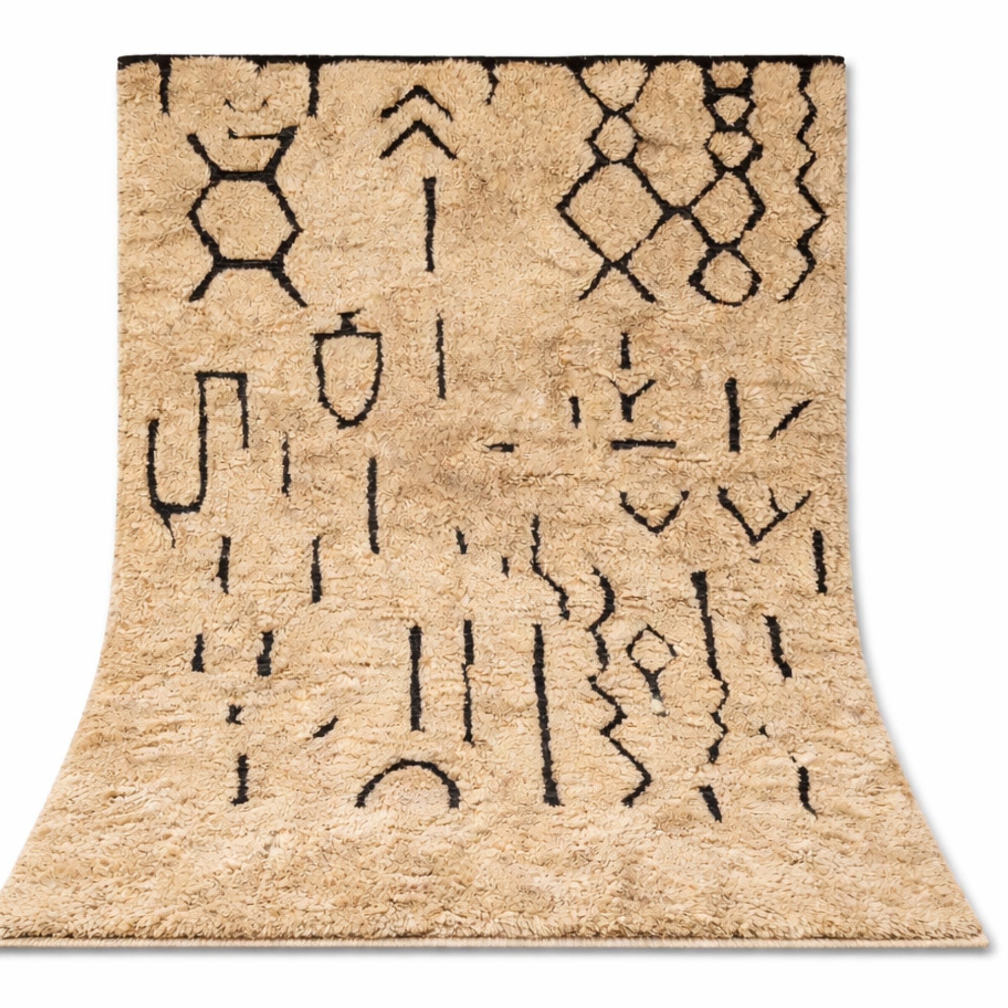 Modern Moroccan Area Rug - Ivory and Black Design - Azilal Moroccan rug in Ivory color, 183 x 274 cm