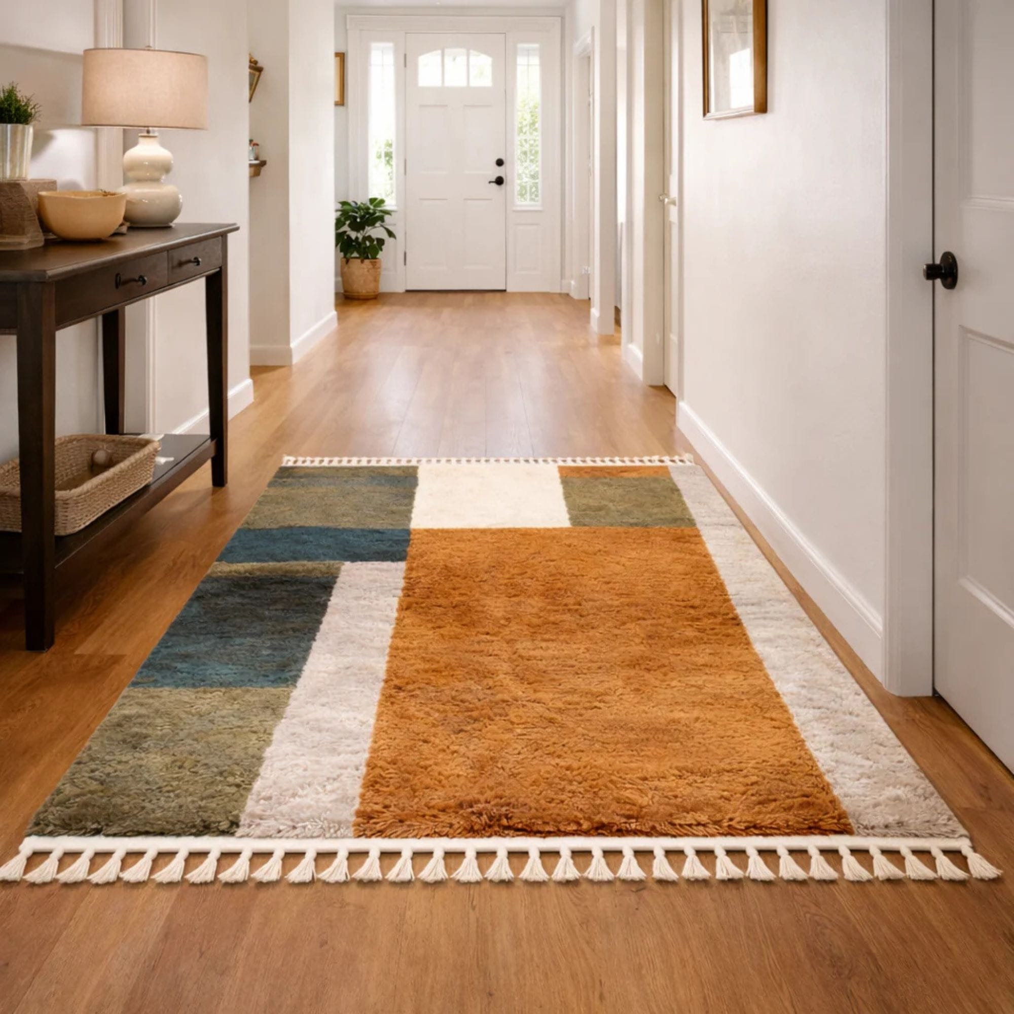 Terracotta Moroccan Mrirt Rug - Modern Color Blocks - Mrirt Moroccan rug in Terracotta color, 244 x 305 cm