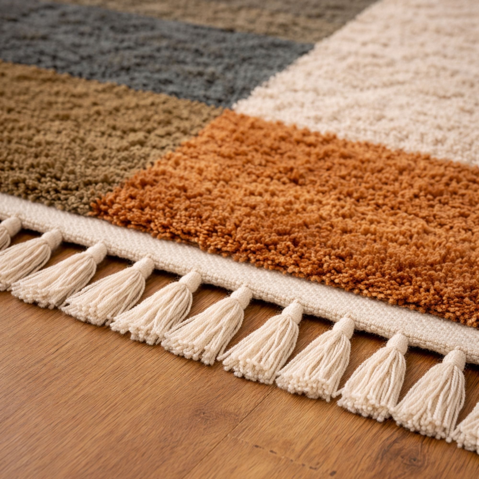 Modern Moroccan Area Rug - Rust and Olive Wool - Mrirt Moroccan rug in Terracotta color, 183 x 274 cm