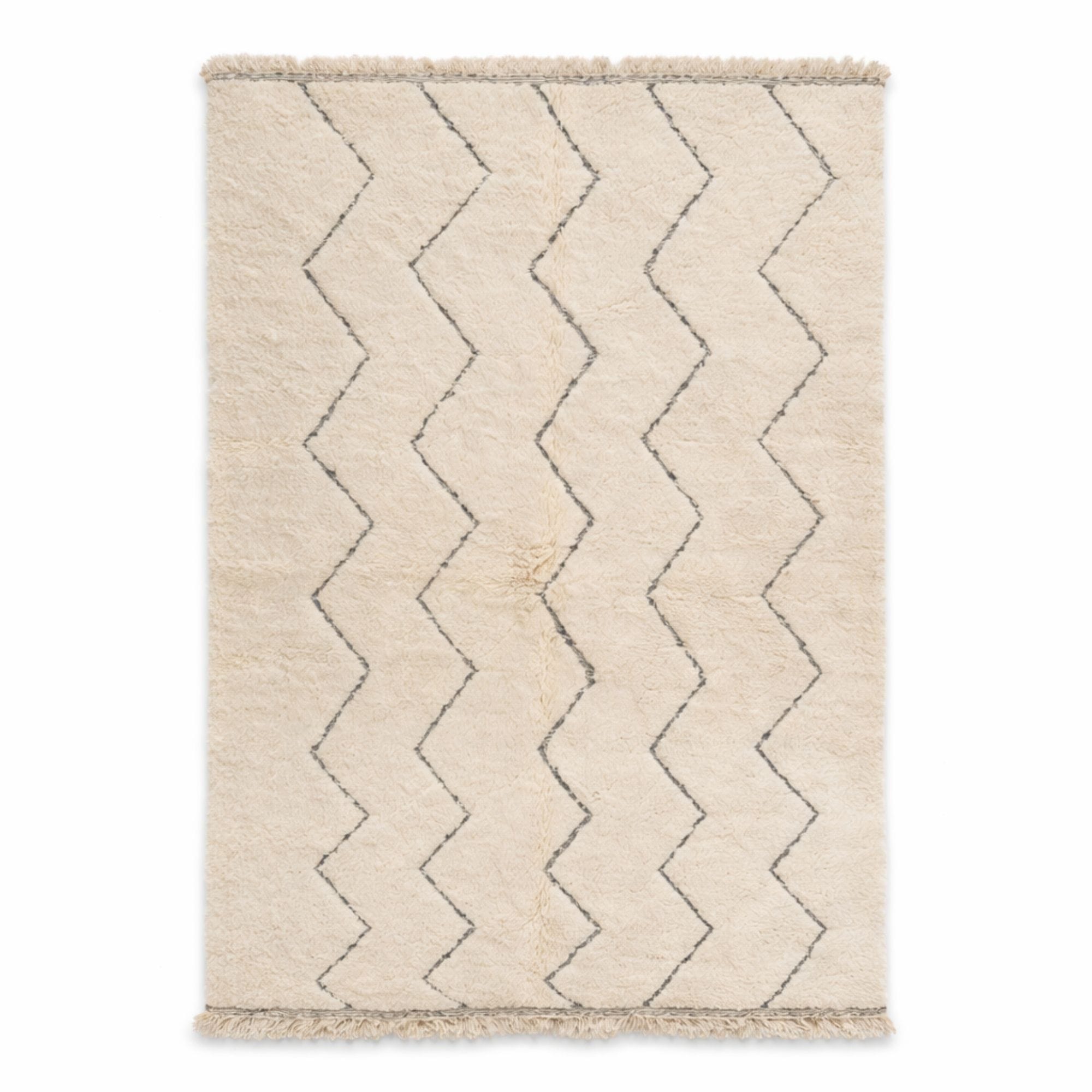 Handwoven Beni Ourain Rug - Geometric Gray Pattern - Beni Ourain Moroccan rug in Ivory color, 183 x 274 cm