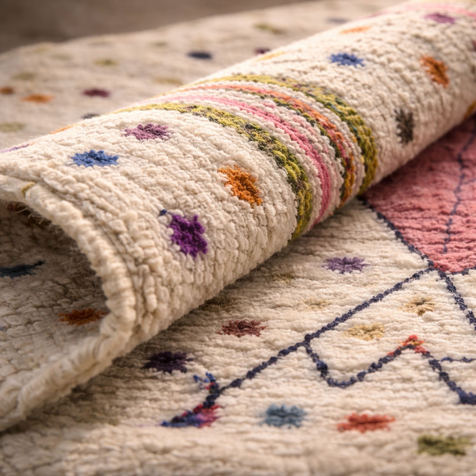 Authentic Azilal Rug - Moroccan Handmade Wool Carpet - Azilal Moroccan rug in Ivory color, 183 x 274 cm