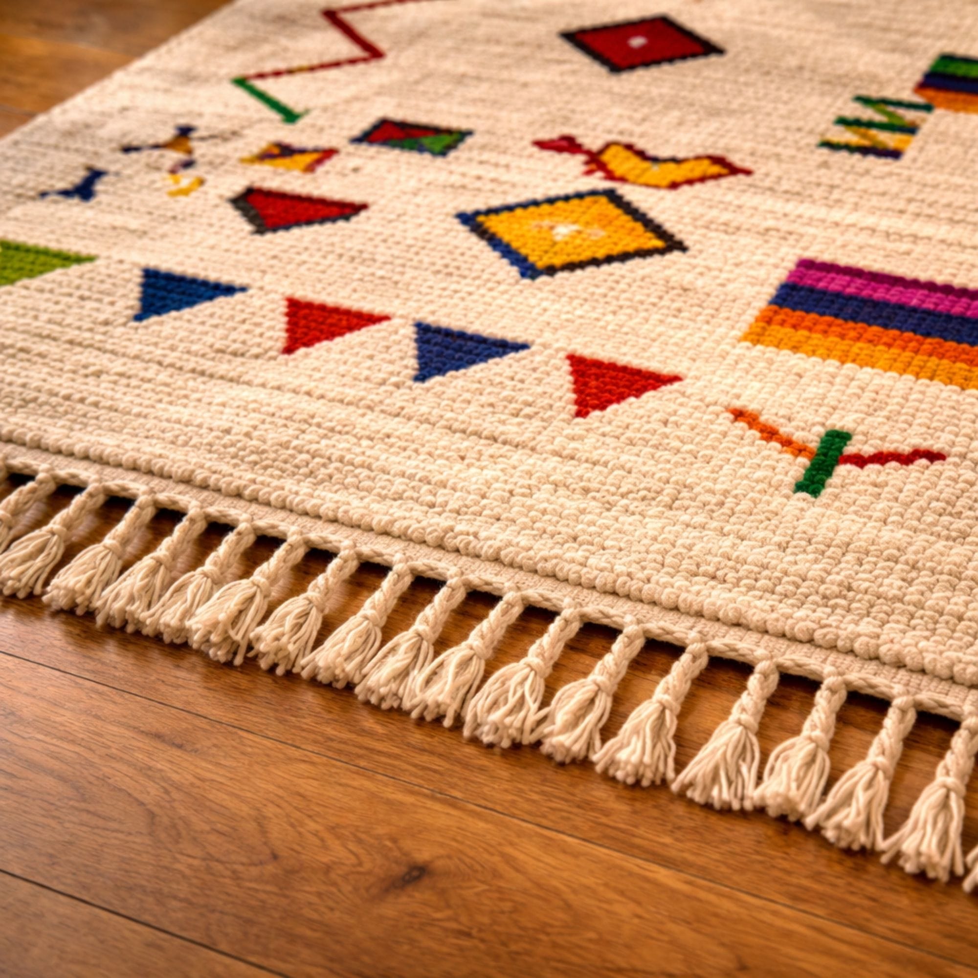 Handwoven Azilal Rug - Ivory Multicolor Wool - Azilal Moroccan rug in Ivory color, 183 x 274 cm