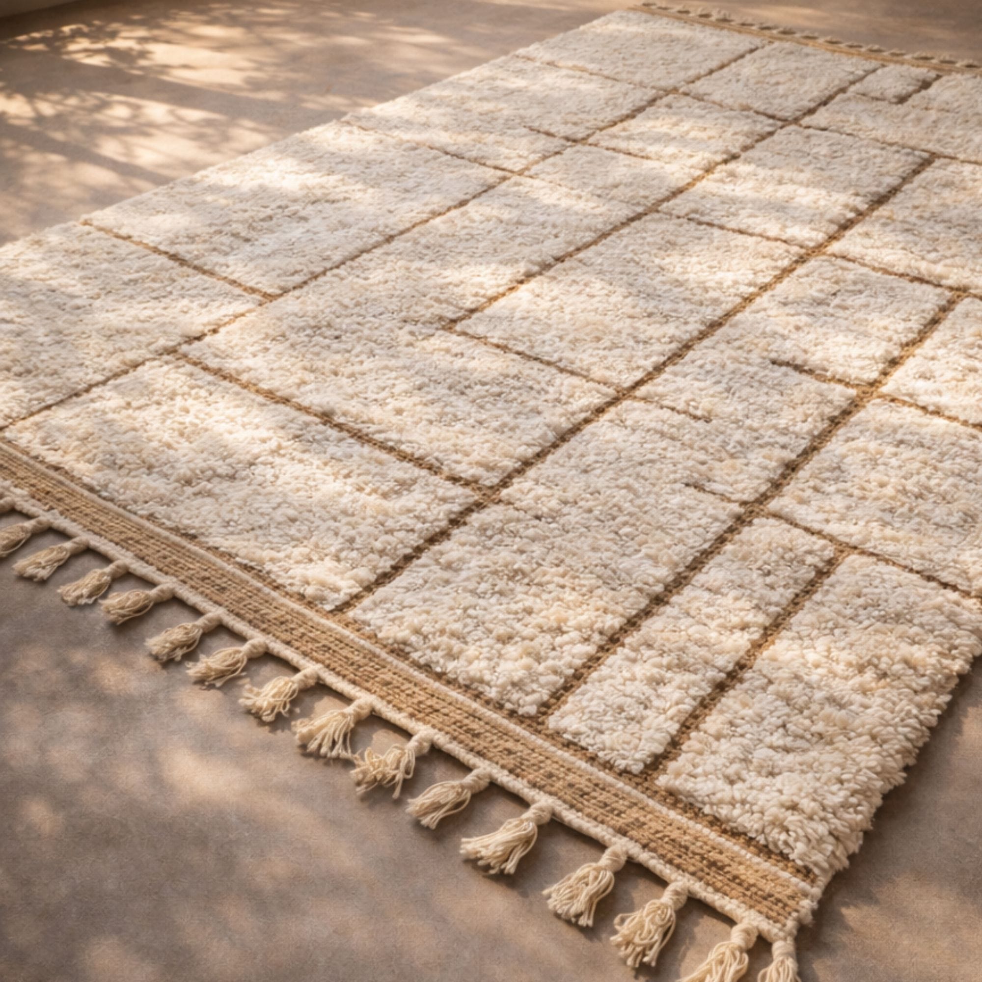 Moroccan Beni Ourain Rug — Handmade Wool for Living Room - Beni Ourain Moroccan rug in Ivory color, 122 x 183 cm