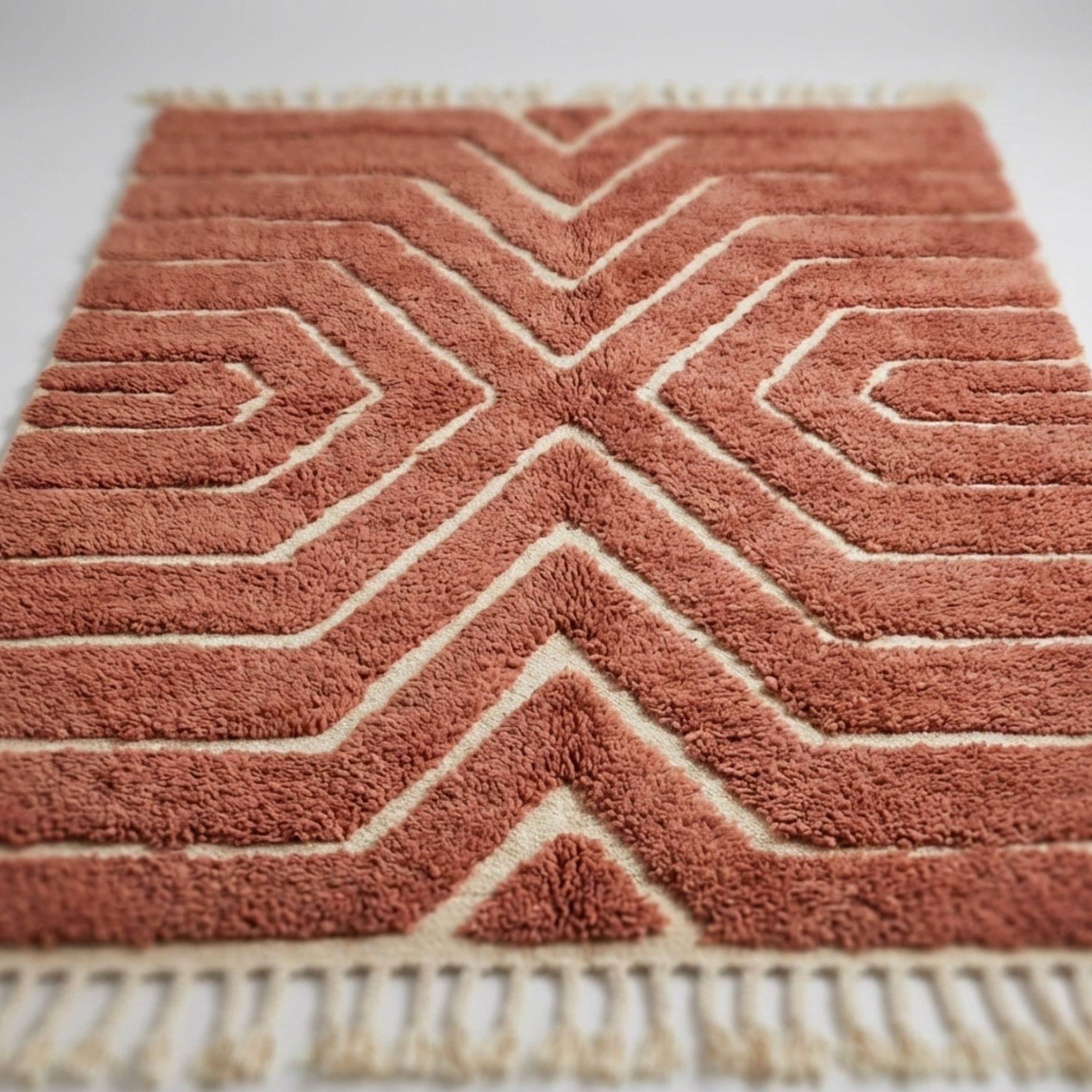 Moroccan Beni Ourain Rug — Brown Beni Ourain Wool Rug - Beni Ourain Moroccan rug in Ivory color, 244 x 305 cm